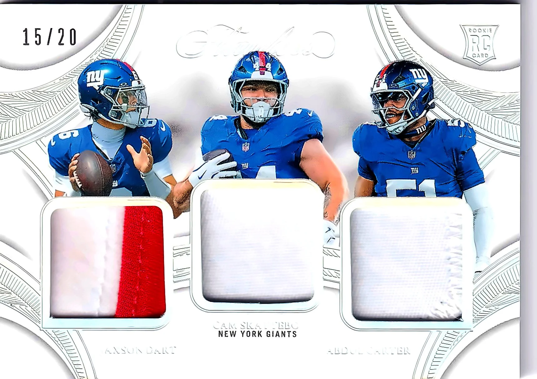 Jaxson Dart / Cam Skattebo / Abdul Carter #TP-NYG Rookie Card 2025 Flawless Football football rookie card - Front