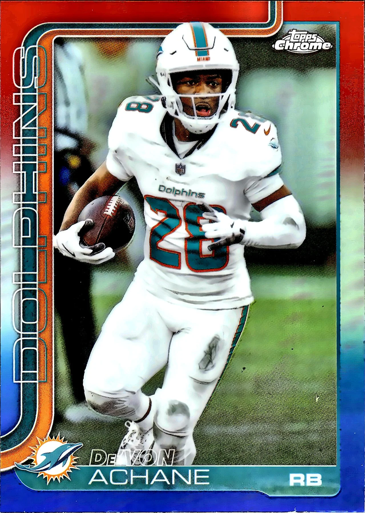 De'Von Achane #188 Red White & Blue Refractor 2025 Topps Chrome Football football card - Front