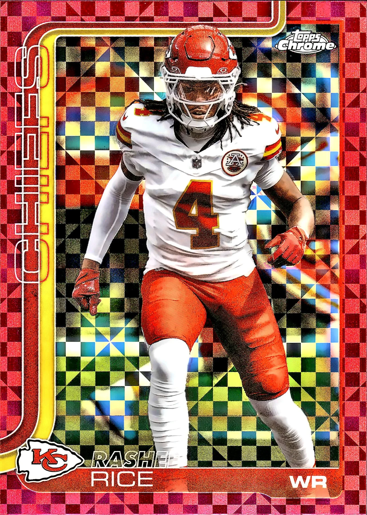 Rashee Rice #147 Hot Pink X-Fractor 2025 Topps Chrome football card - Front