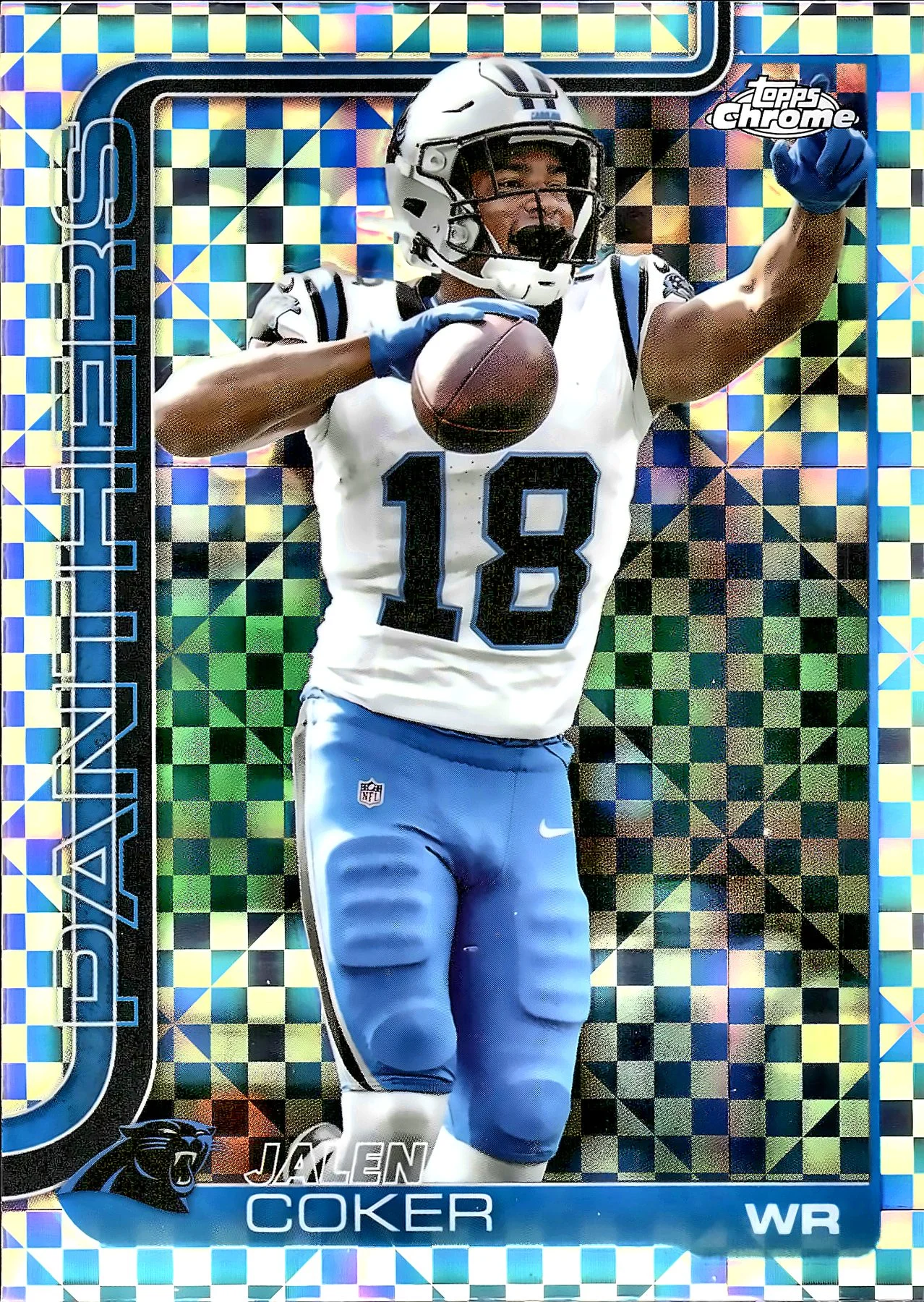 Jalen Coker #39 X-Fractor 2025 Topps Chrome football card - Front