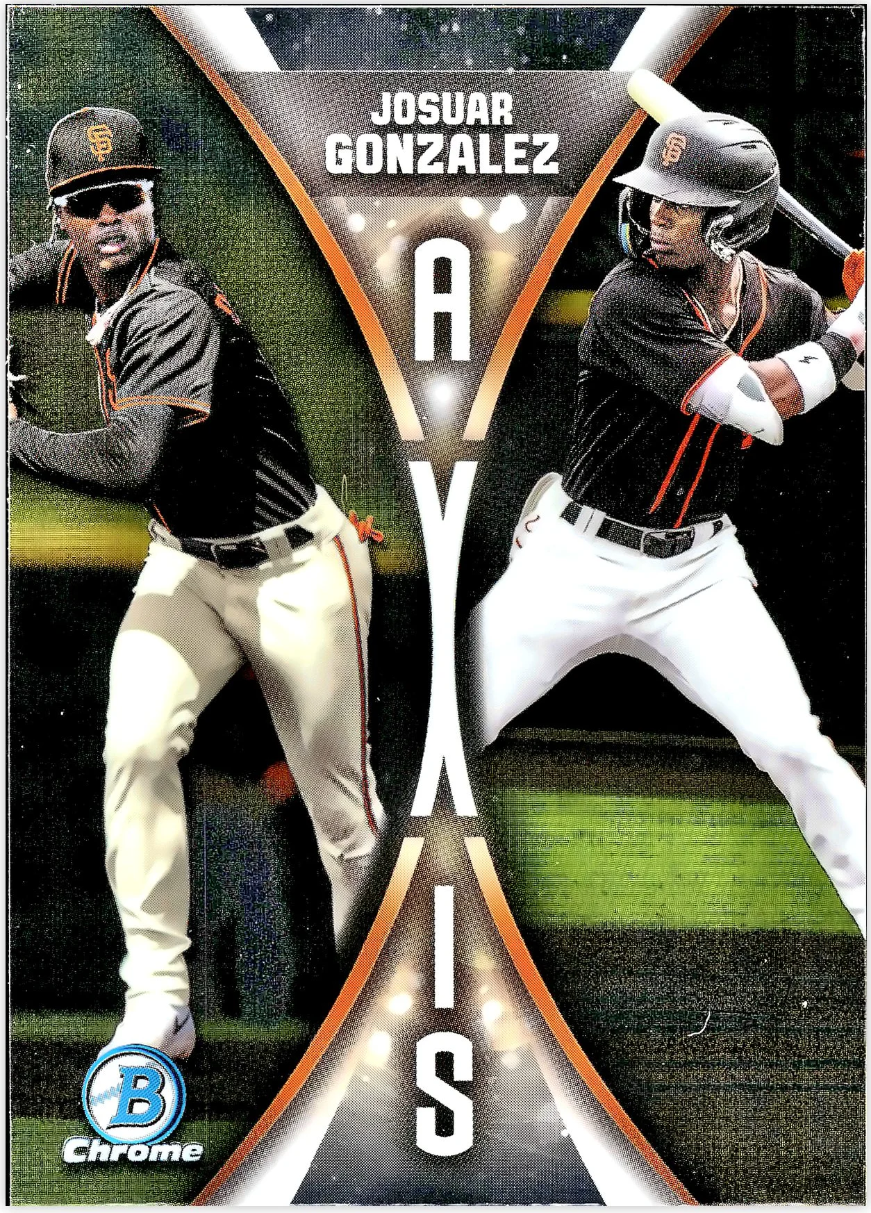Josuar Gonzalez #A-17 Axis 2025 Bowman Chrome Axis baseball card - Front