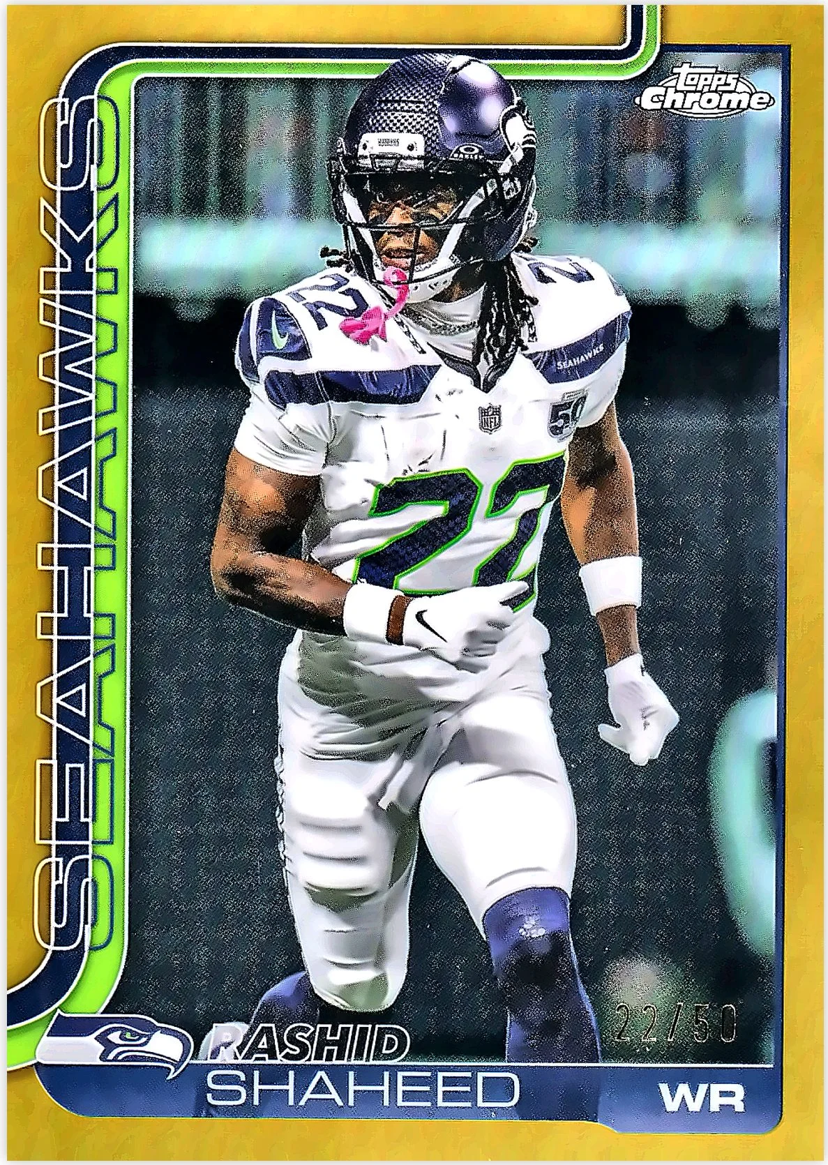 Rashid Shaheed #218 Gold Refractor /50 2025 Topps Chrome football card - Front