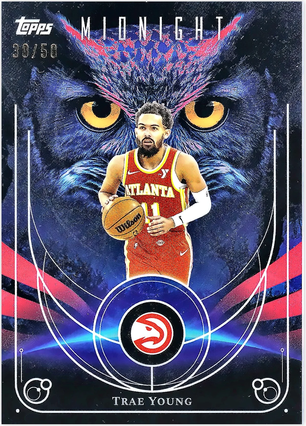 Trae Young #NO-9 Night Owls /50 2025 Topps Midnight Night Owls basketball card - Front