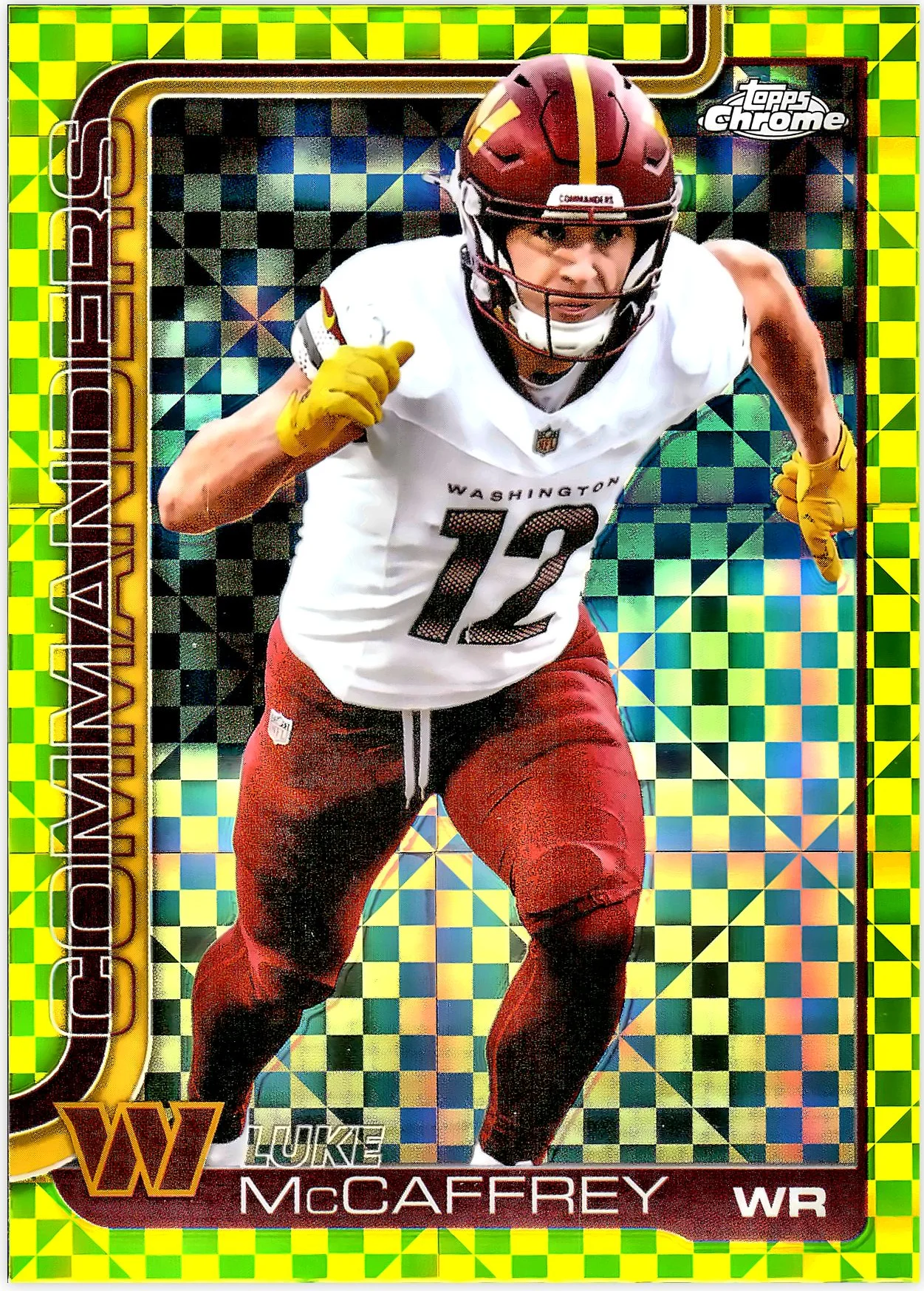 Luke McCaffrey #298 Lime Green X-Fractor Rookie Card 2025 Topps Chrome football rookie card - Front