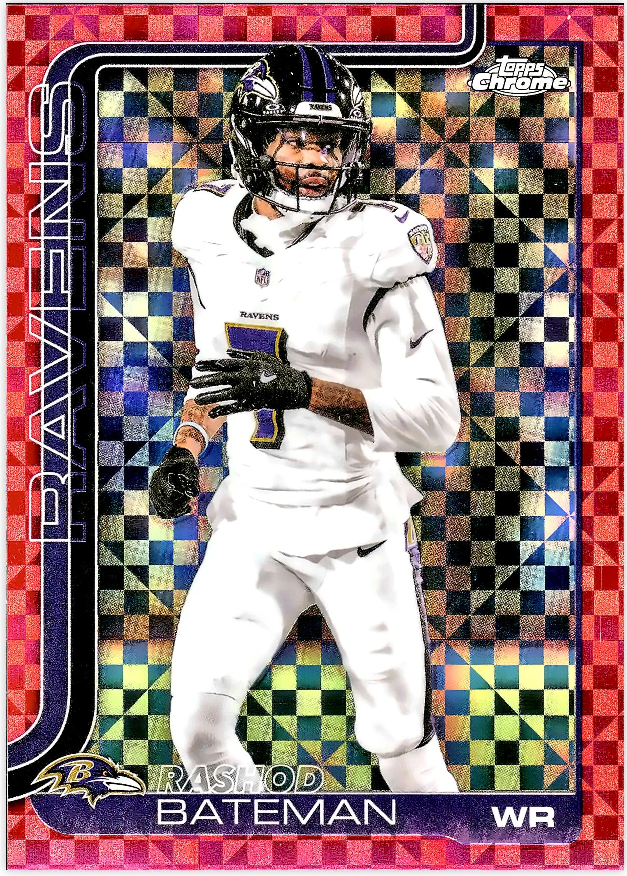 Rashod Bateman #21 Hot Pink X-Fractor 2025 Topps Chrome football card - Front