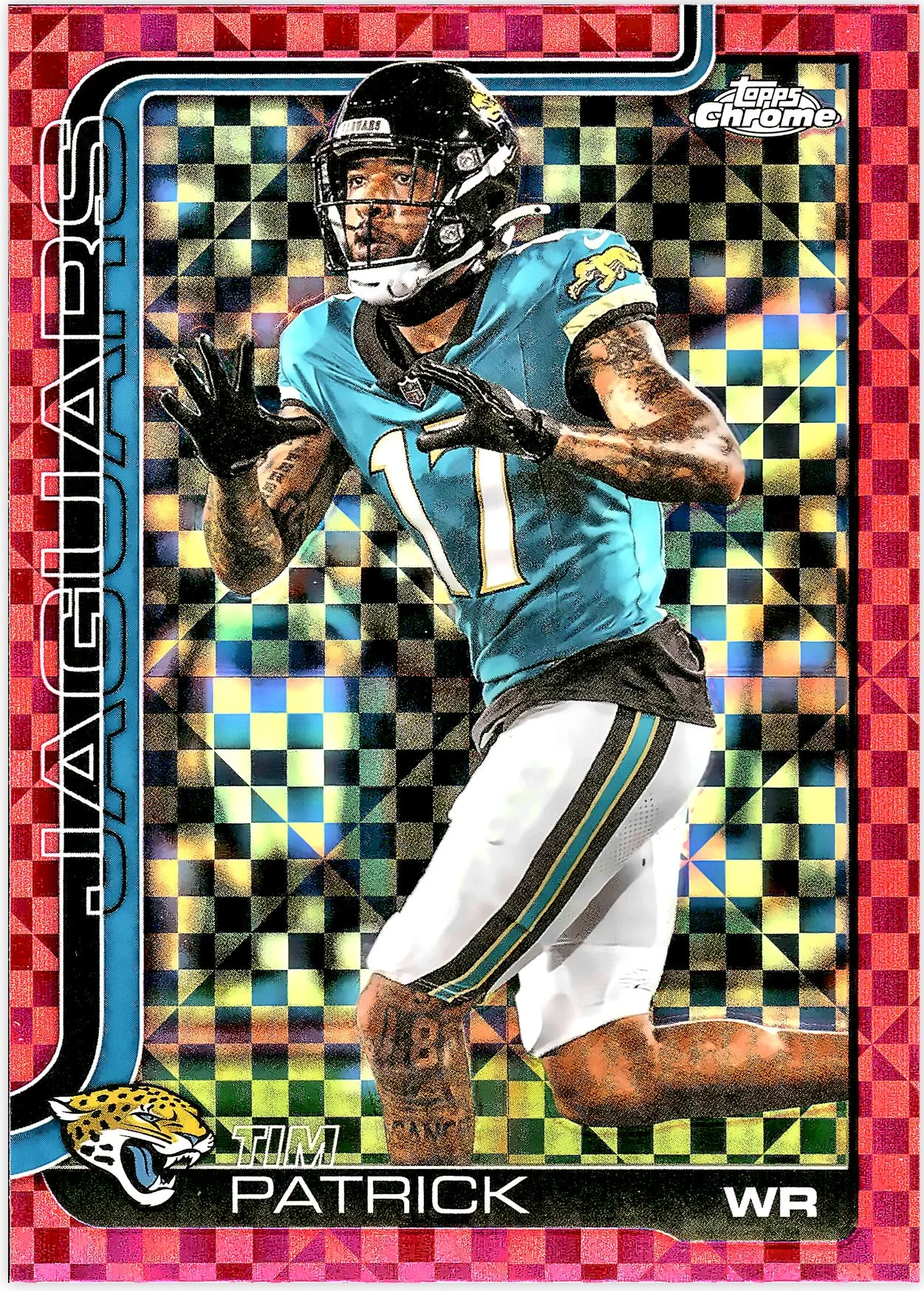 Tim Patrick #96 Hot Pink X-Fractor 2025 Topps Chrome football card - Front