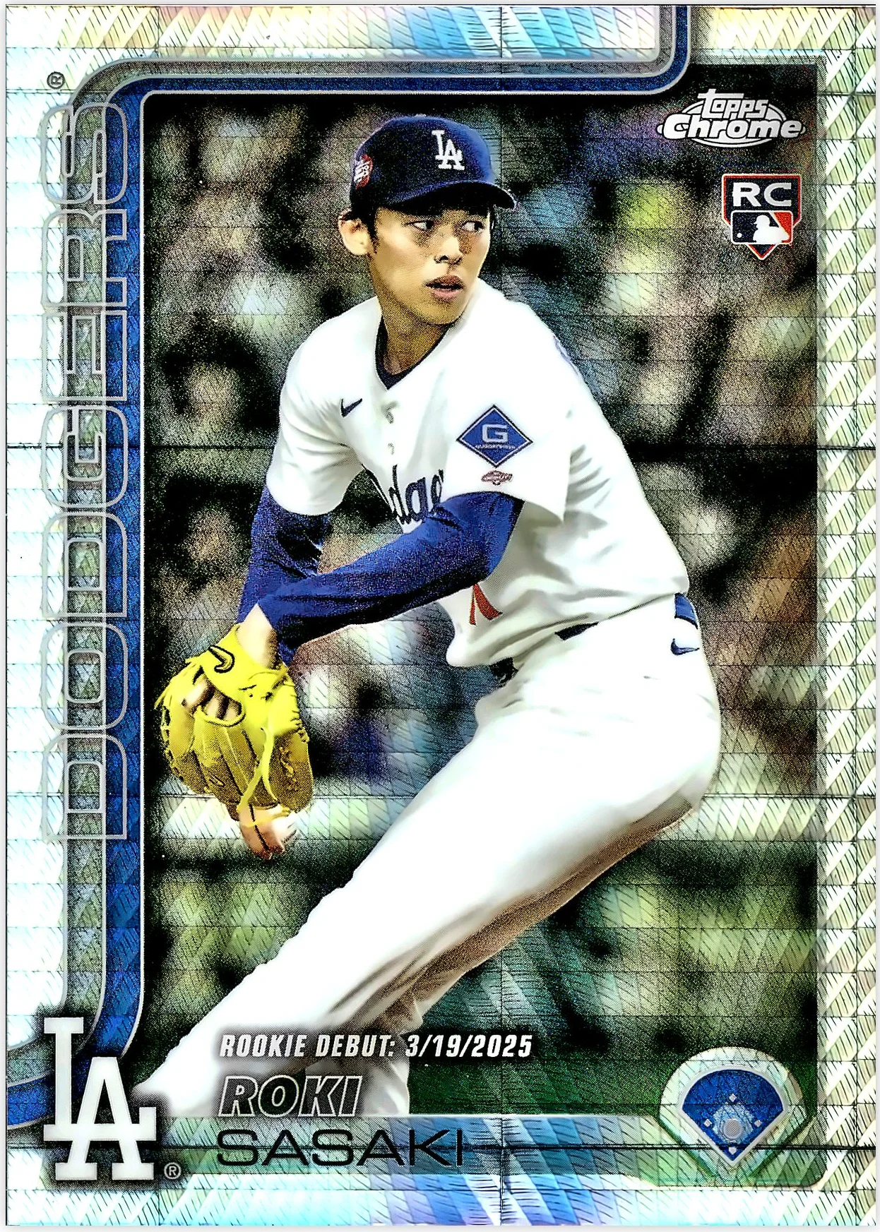 Roki Sasaki #USC73 Prism Refractor Rookie Card 2025 Topps Chrome Update baseball rookie card - Front