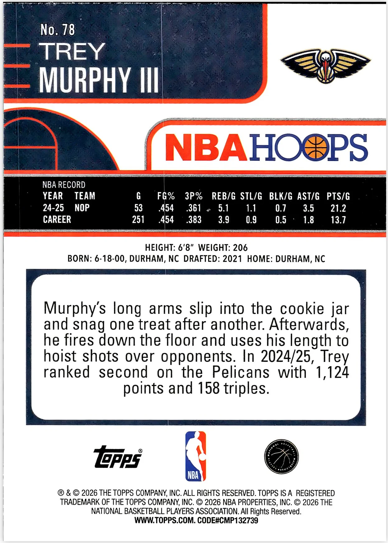Trey Murphy III #78 2026 NBA Hoops basketball card - Front
