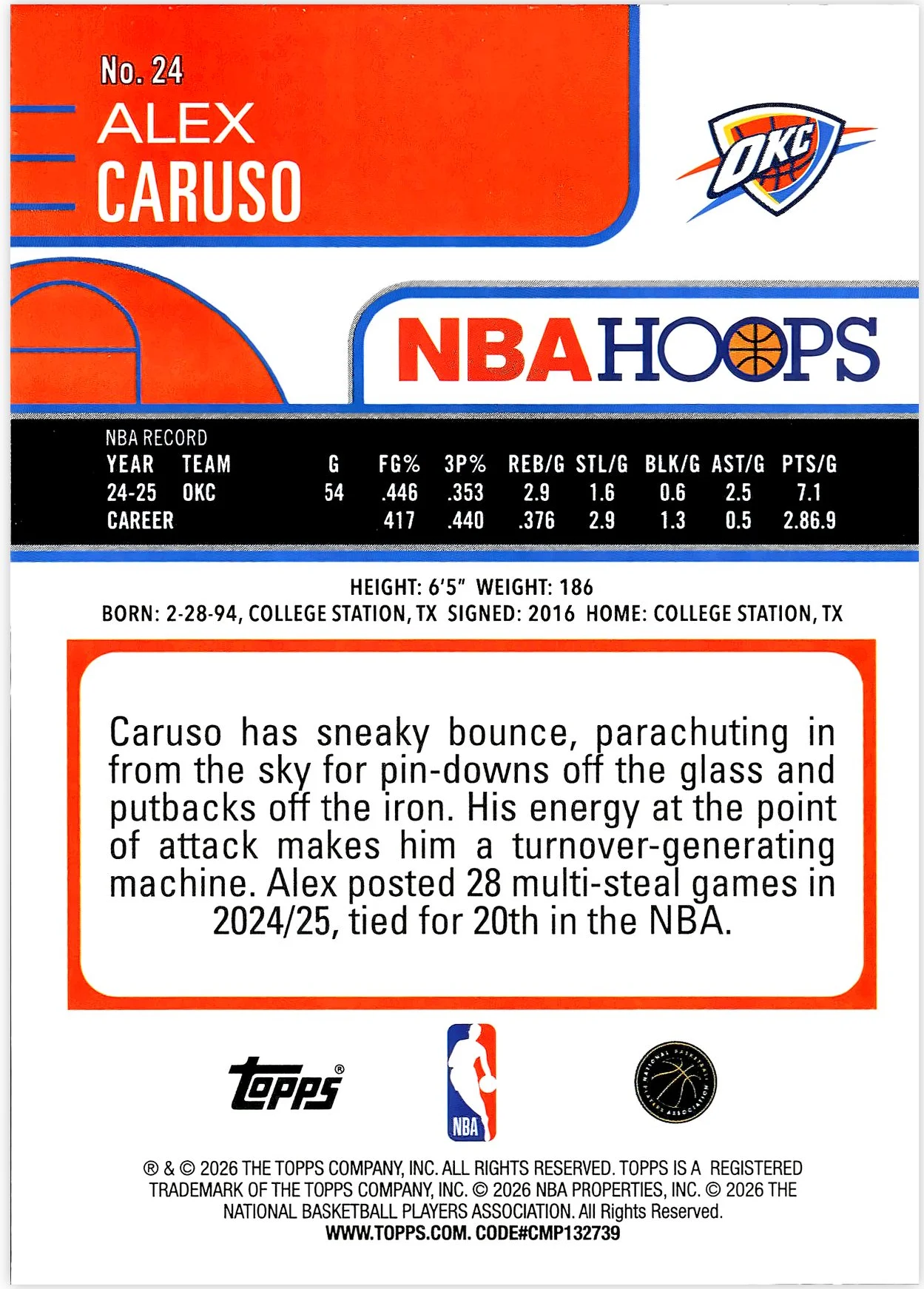Alex Caruso #24 2026 NBA Hoops basketball card - Front
