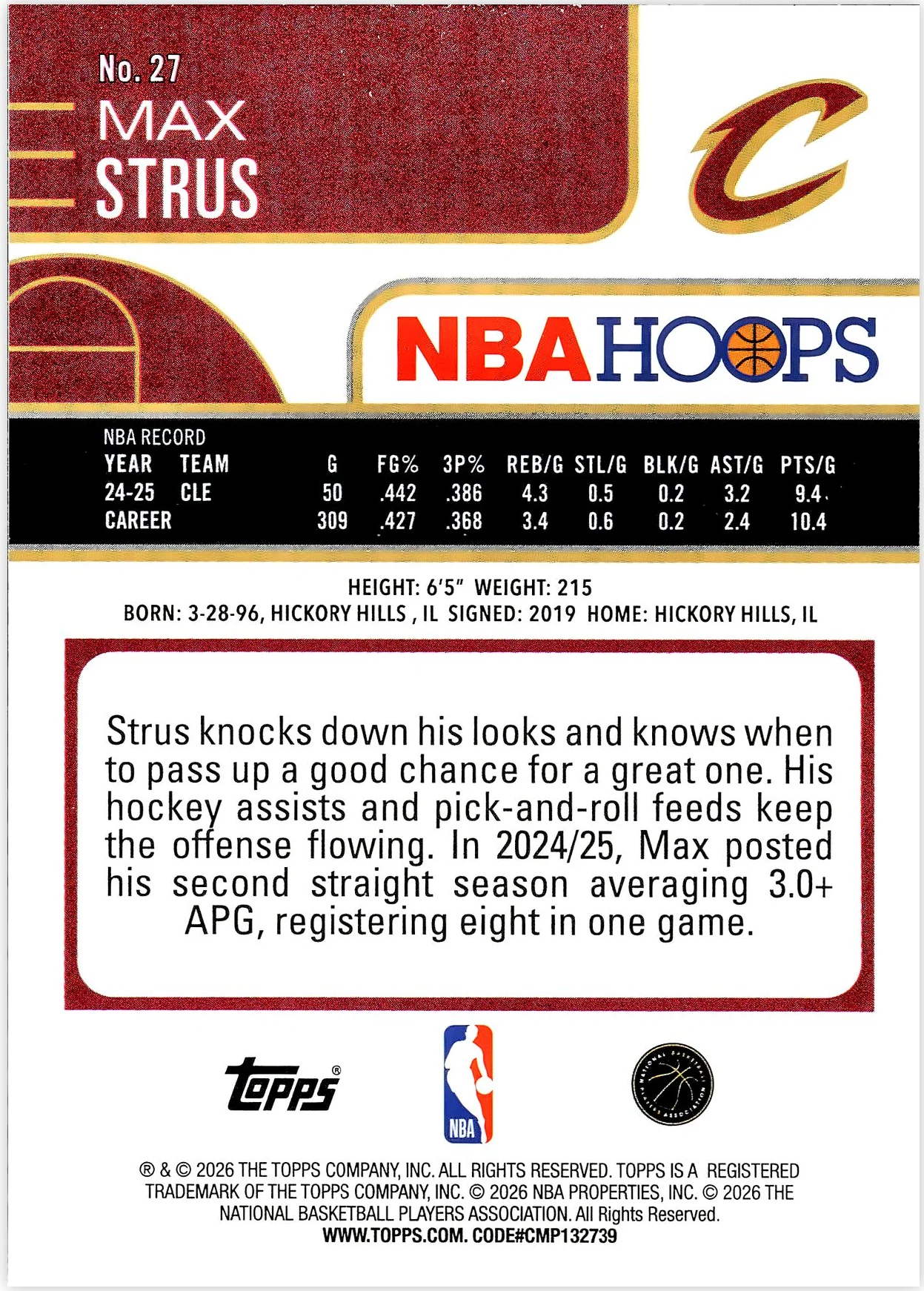 Max Strus #27 2026 NBA Hoops basketball card - Front