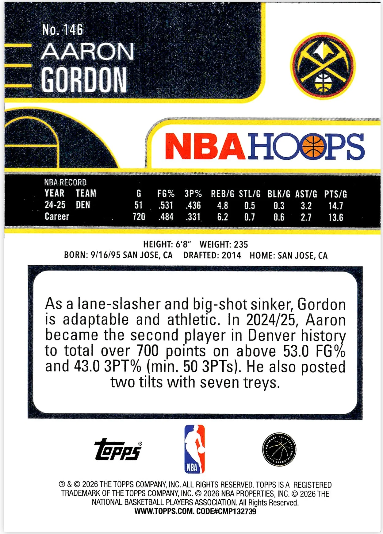 Aaron Gordon #146 2026 NBA Hoops basketball card - Front