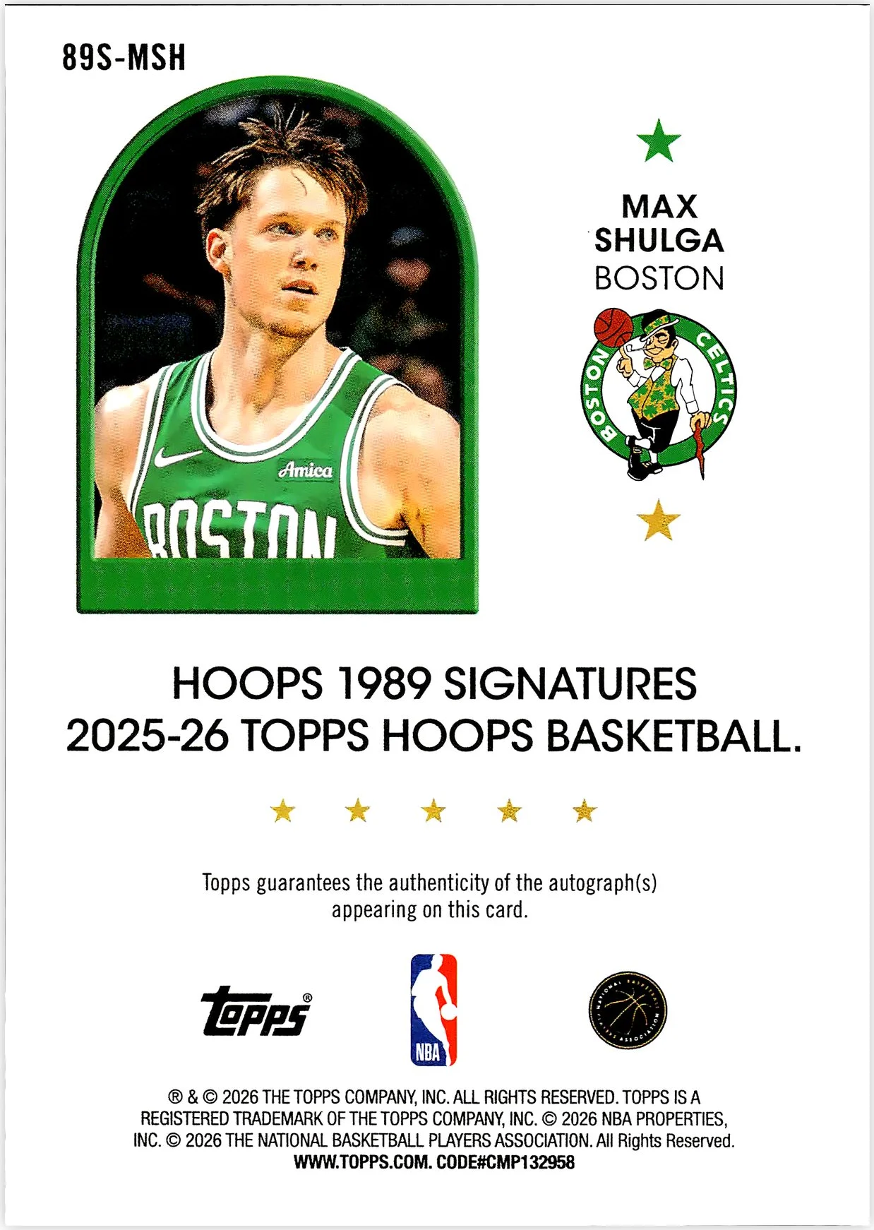 Max Shulga #89S-MSH Rookie Card 2026 NBA Hoops basketball rookie card - Front