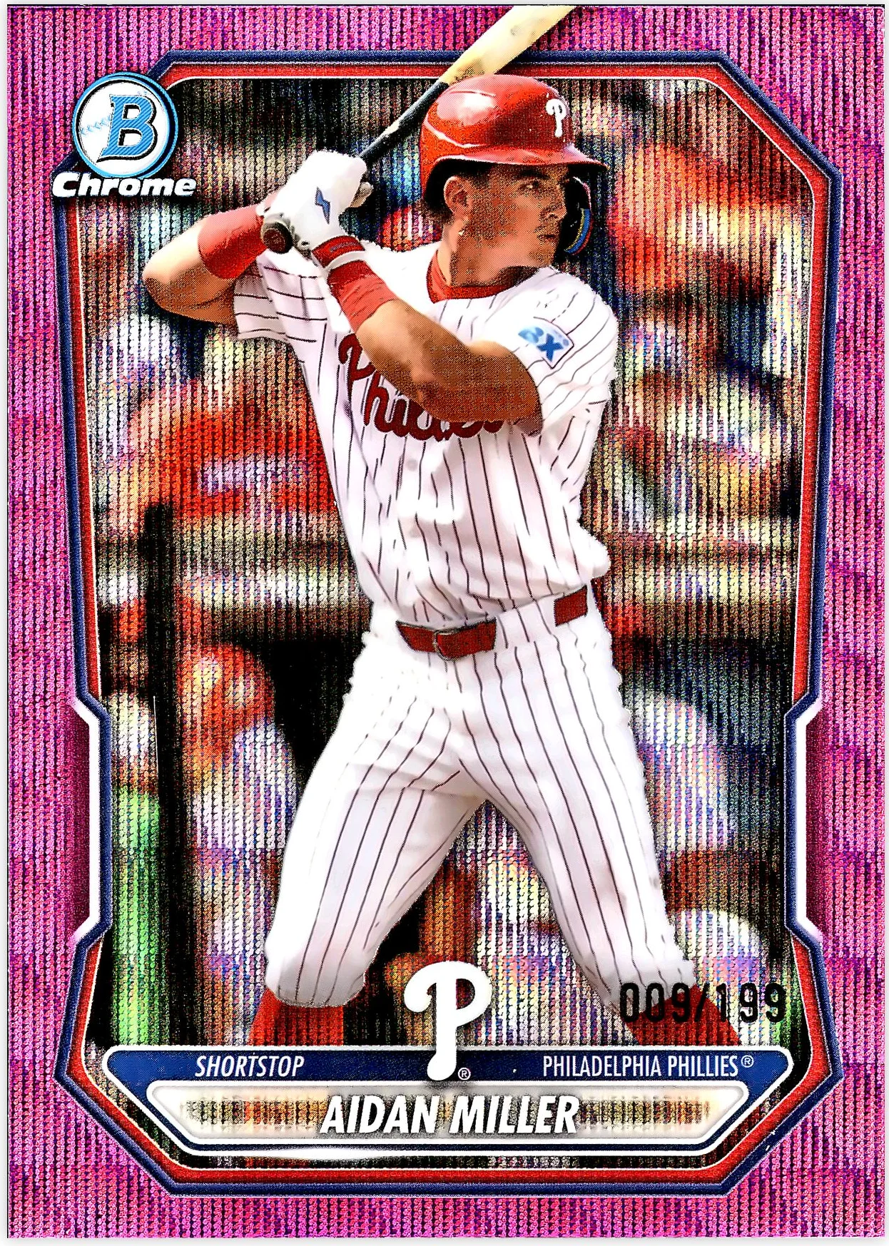 Aidan Miller #BCP-49 Fuchsia Wave /199 2026 Bowman Chrome baseball card - Front