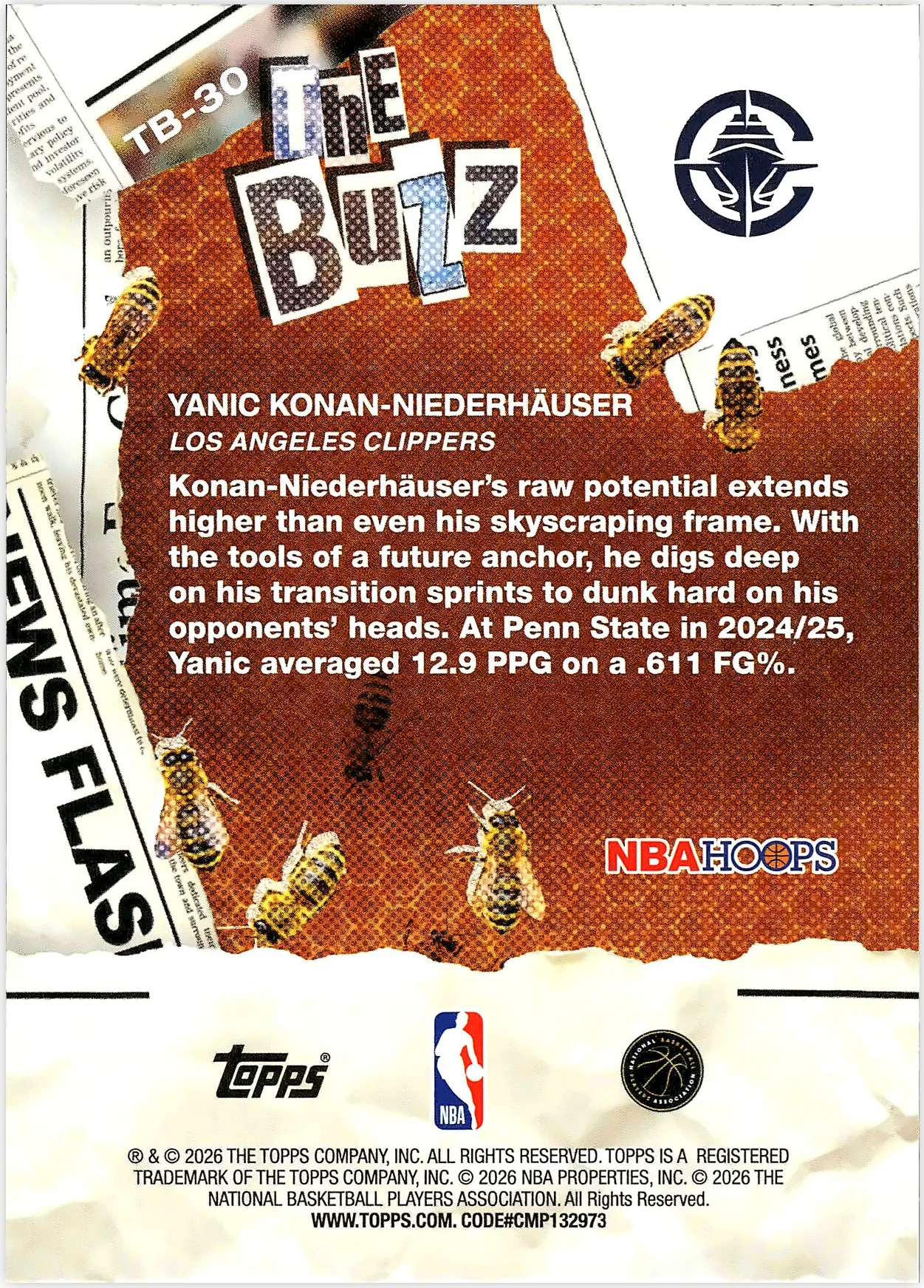 Yanic Konan-Niederhäuser #TB-30 The Buzz Rookie Card 2026 NBA Hoops basketball rookie card - Front
