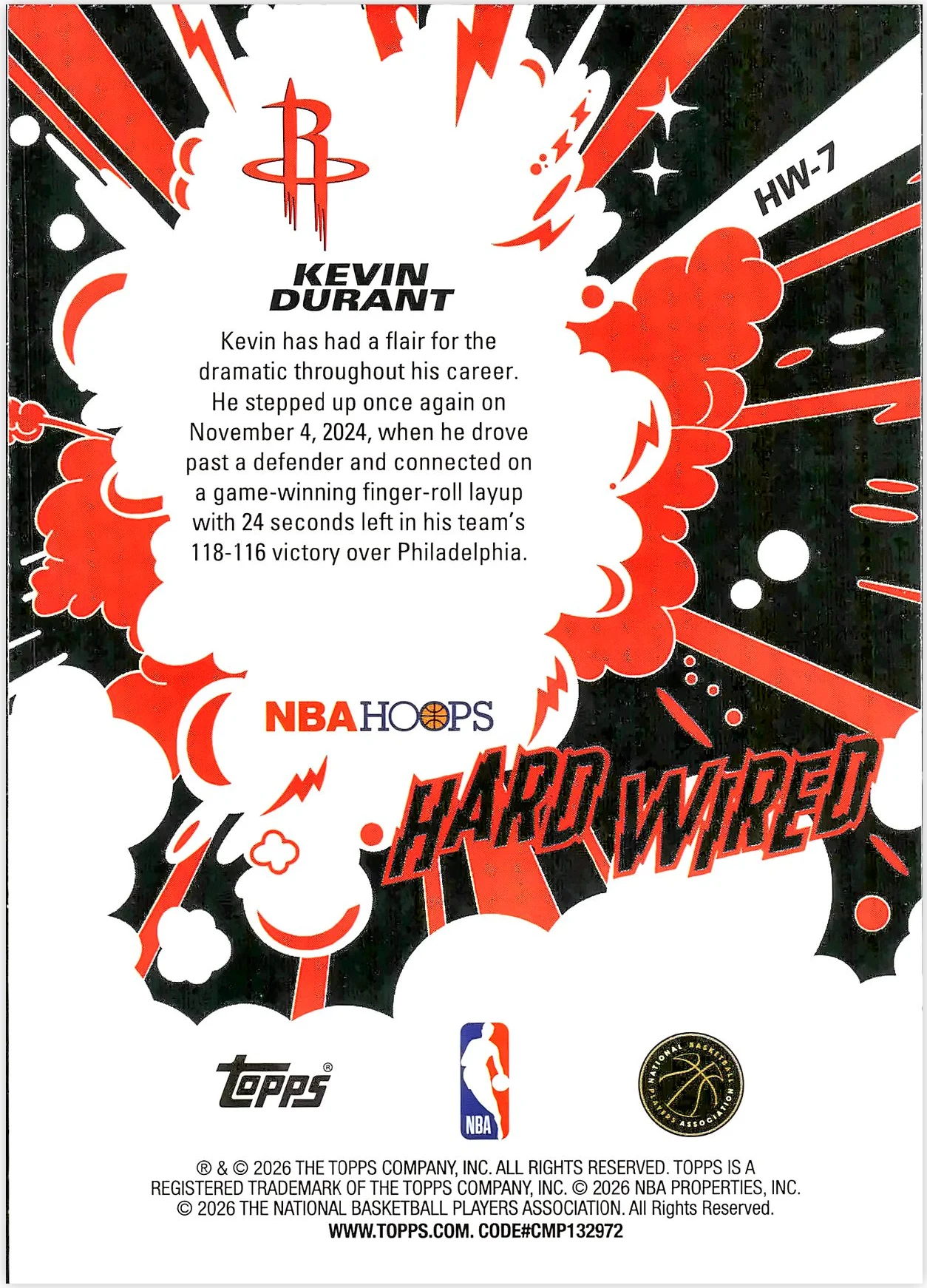 Kevin Durant #HW-7 Hard Wired 2026 NBA Hoops basketball card - Front