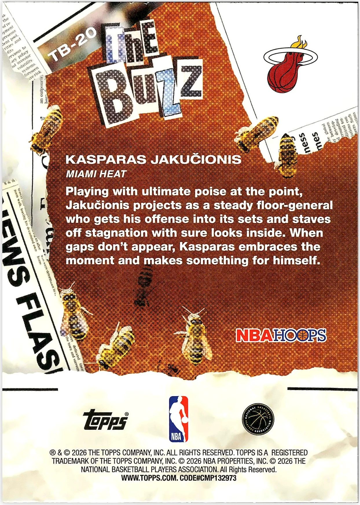 Kasparas Jakučionis #TB-20 The Buzz Rookie Card 2026 NBA Hoops basketball rookie card - Front