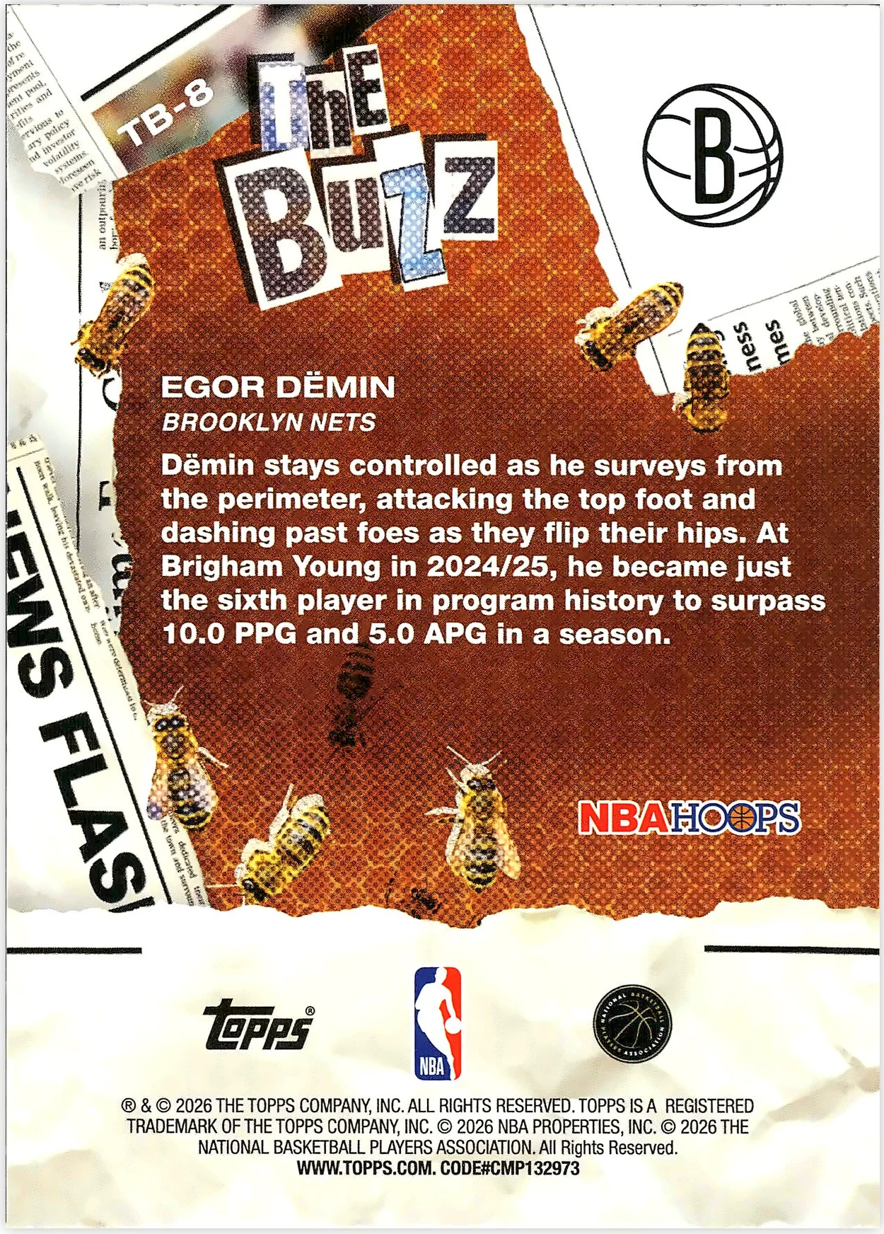 Egor Demin #TB-8 The Buzz Rookie Card 2026 NBA Hoops basketball rookie card - Front