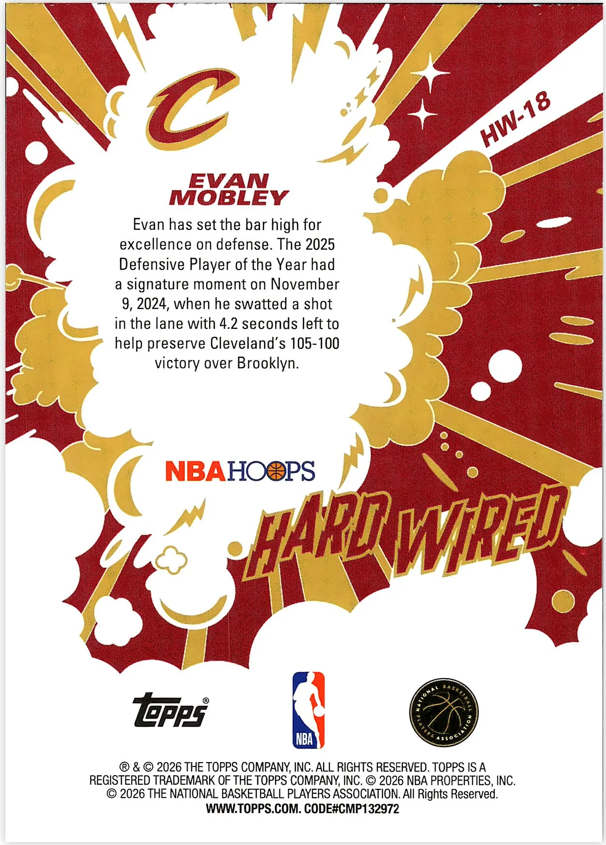 Evan Mobley #HW-18 Hard Wired 2026 NBA Hoops basketball card - Front
