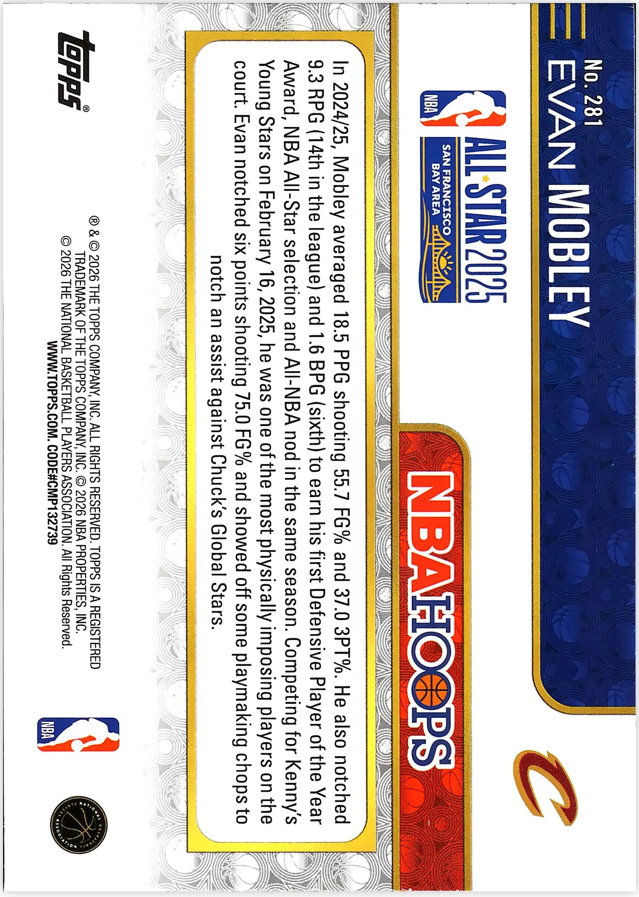 Evan Mobley #281 All Star 2026 NBA Hoops basketball card - Front