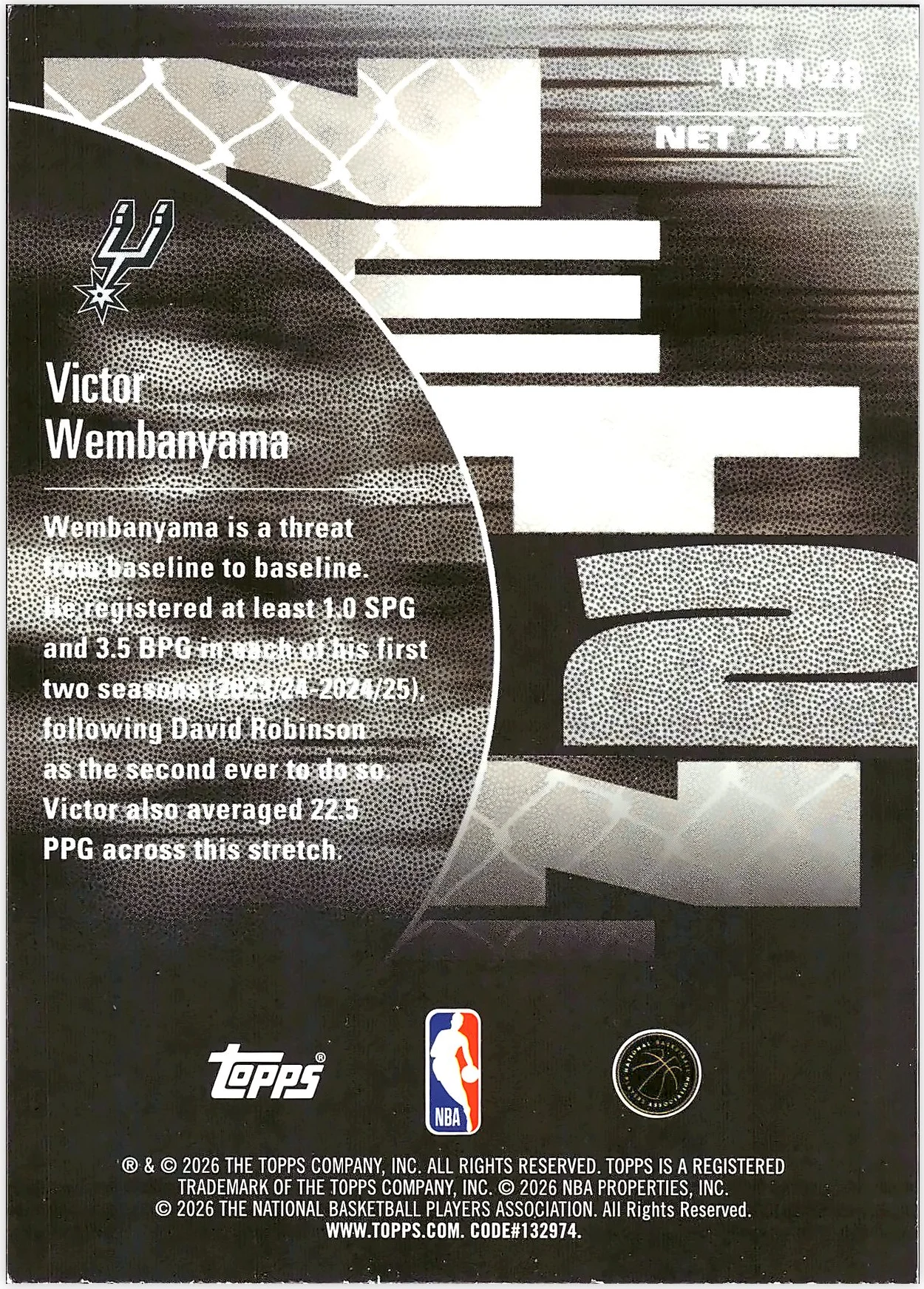 Victor Wembanyama #NTN-28 Net 2 Net 2026 NBA Hoops basketball card - Front