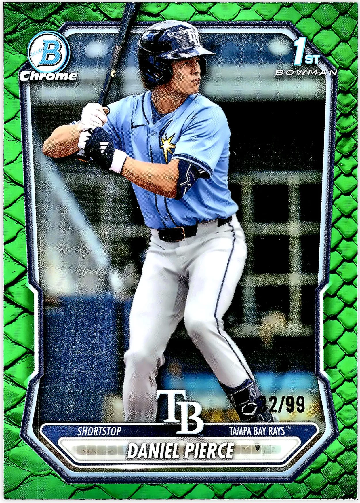 Daniel Pierce #BCP-77 Green Reptilian Refractor /99 2026 Baseball baseball card - Front