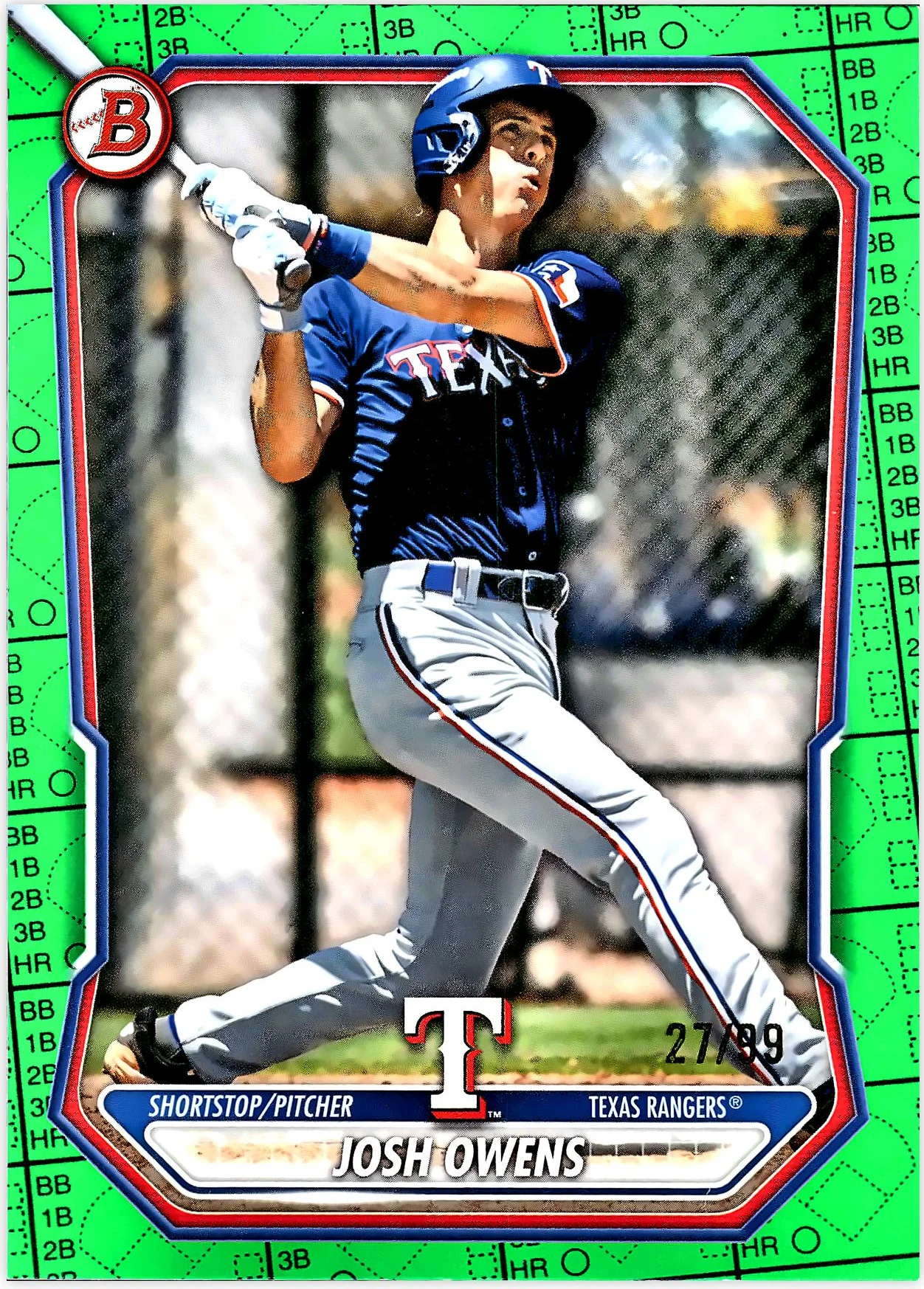 Josh Owens #BP-62 Green /99 2026 Baseball baseball card - Front