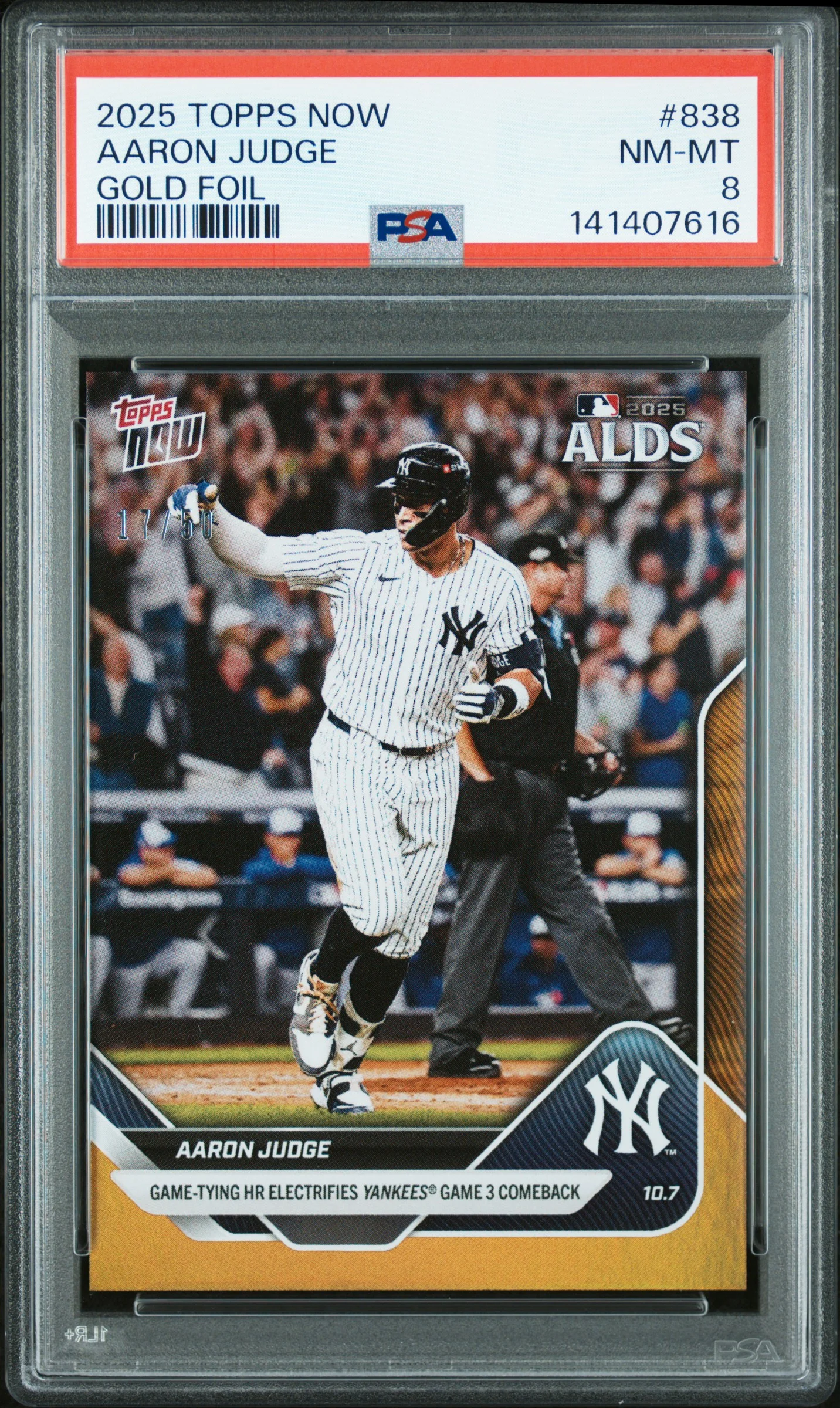 Aaron Judge 2025 Topps Now #838 Gold Foil baseball card - Front