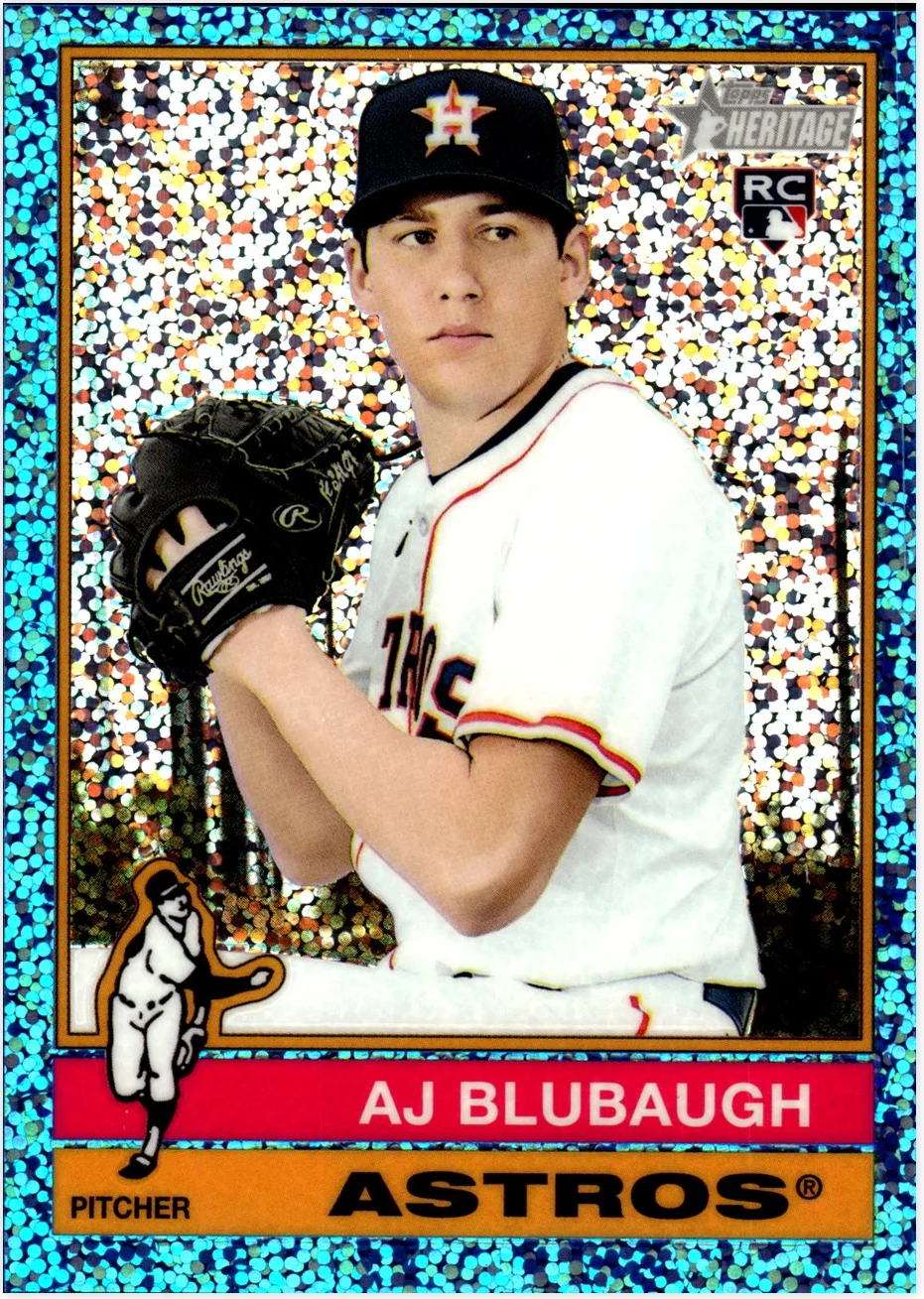 AJ Blubaugh 2025 Topps Heritage #512 Chrome Light Blue Sparkle Refractor baseball rookie card - Front