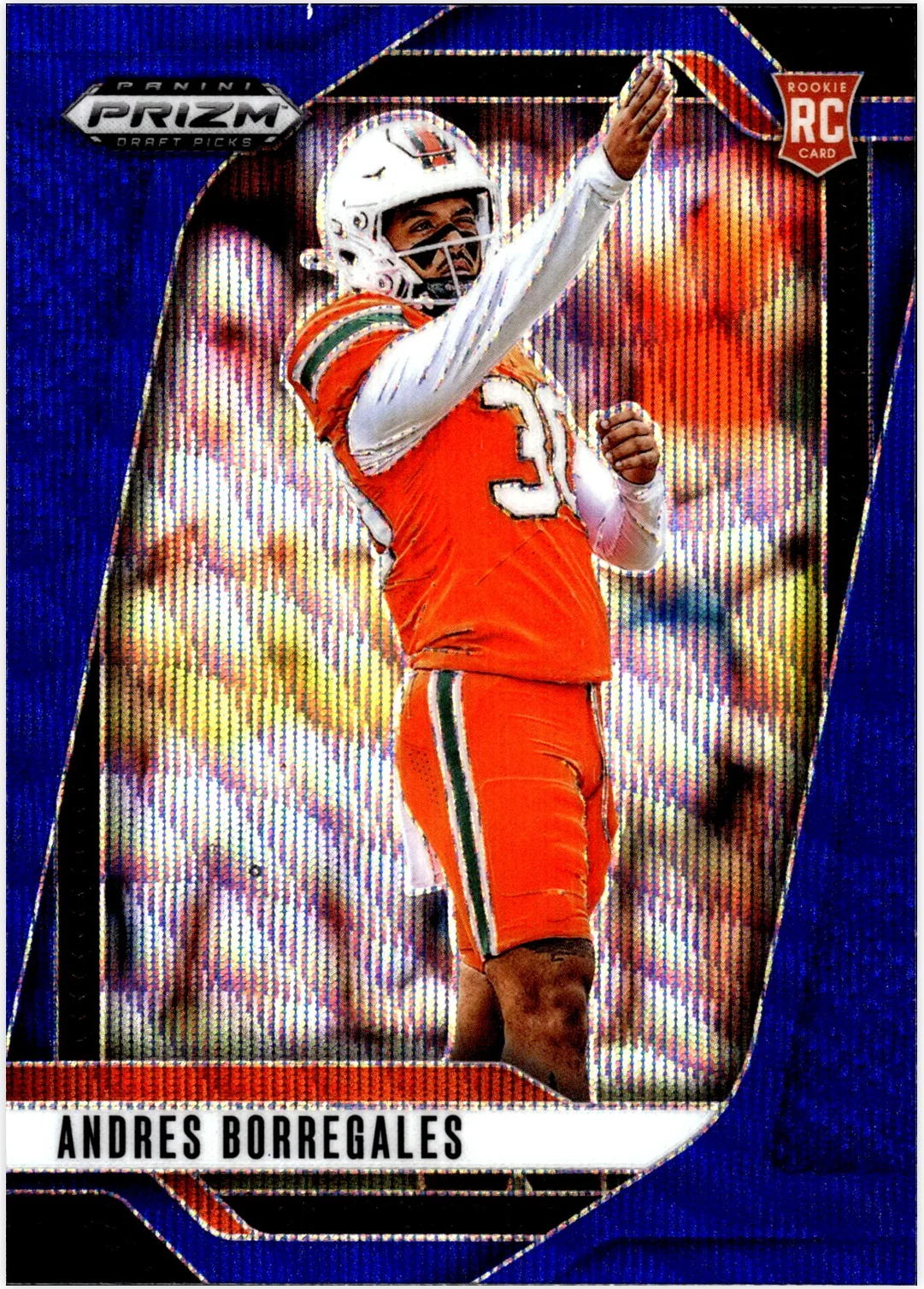 Andres Borregales Rookie Card 2025 Panini Prizm Draft Picks #56 Prizms Blue Wave football rookie card - Front