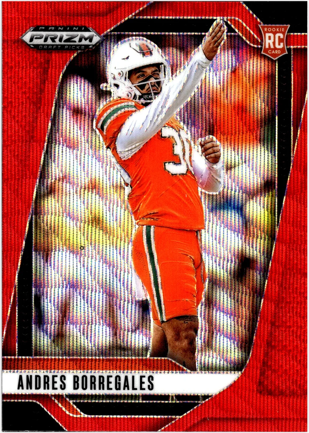 Andres Borregales Rookie Card 2025 Panini Prizm Draft Picks #56 Prizms Ruby Wave football rookie card - Front