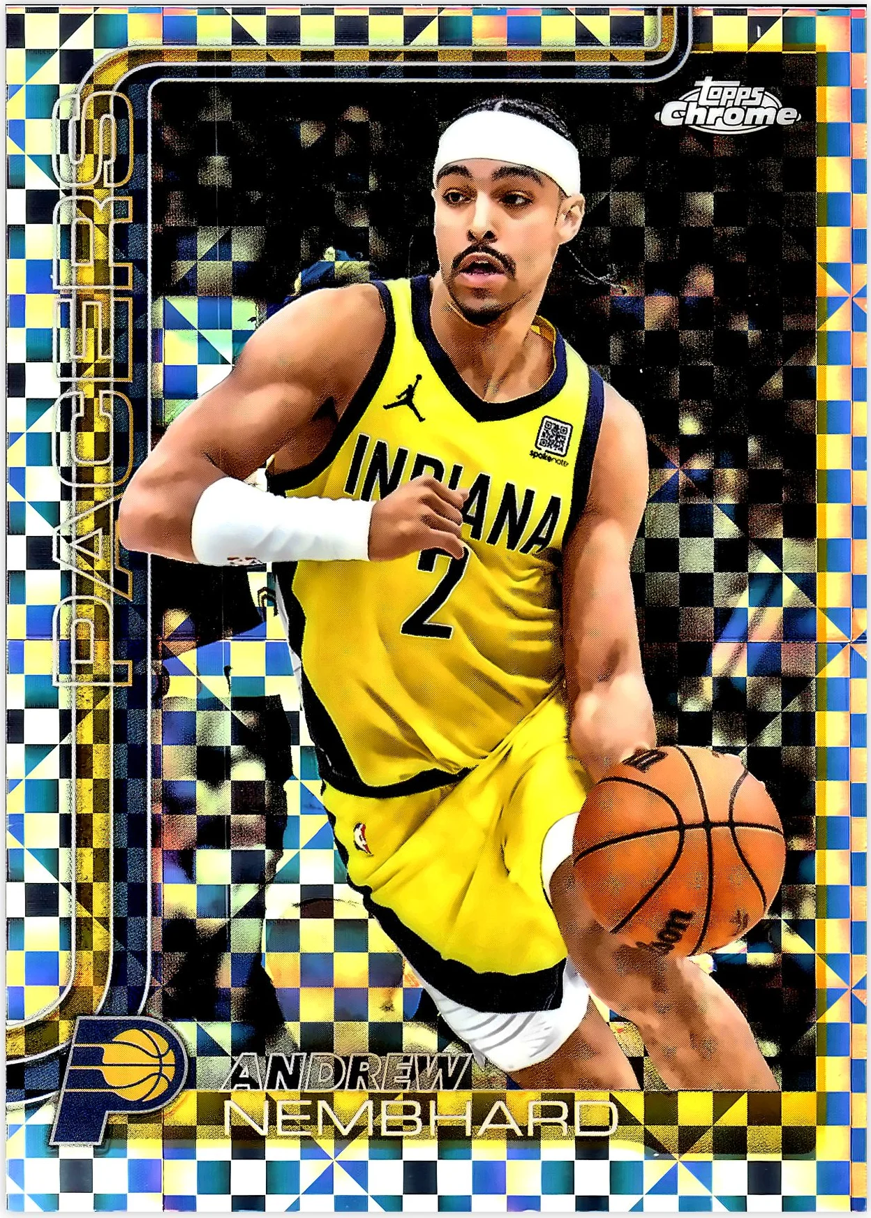 Andrew Nembhard 2025-26 Topps Chrome #97 X-Fractor basketball card - Front