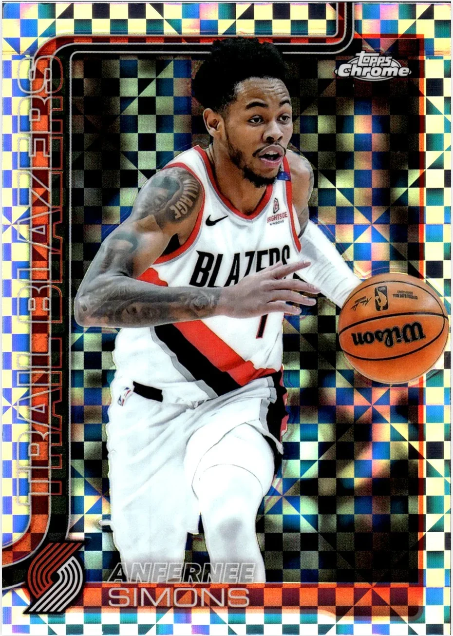 Anfernee Simons 2025-26 Topps Chrome #122 X-Fractor basketball card - Front