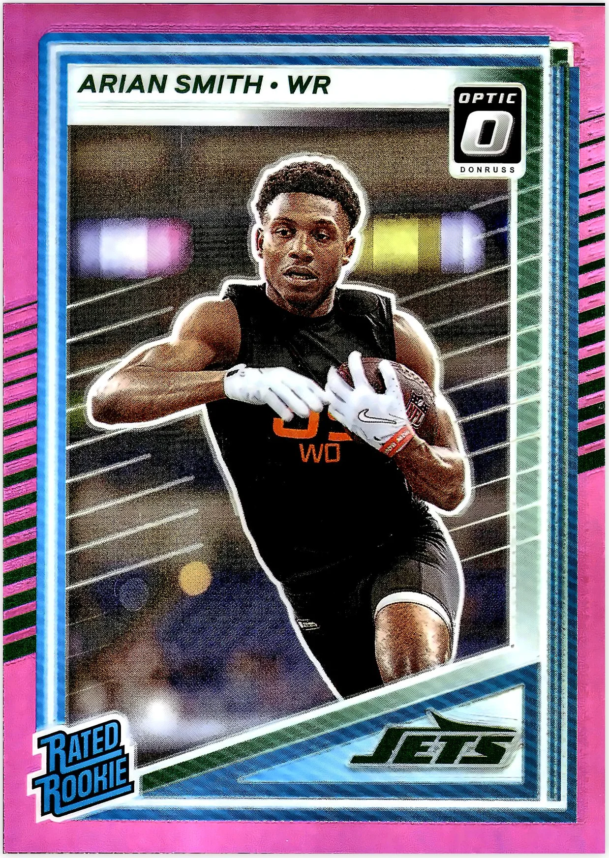 Arian Smith 2025 Donruss #386 Optic Rated Rookies Preview Pink football rookie card - Front