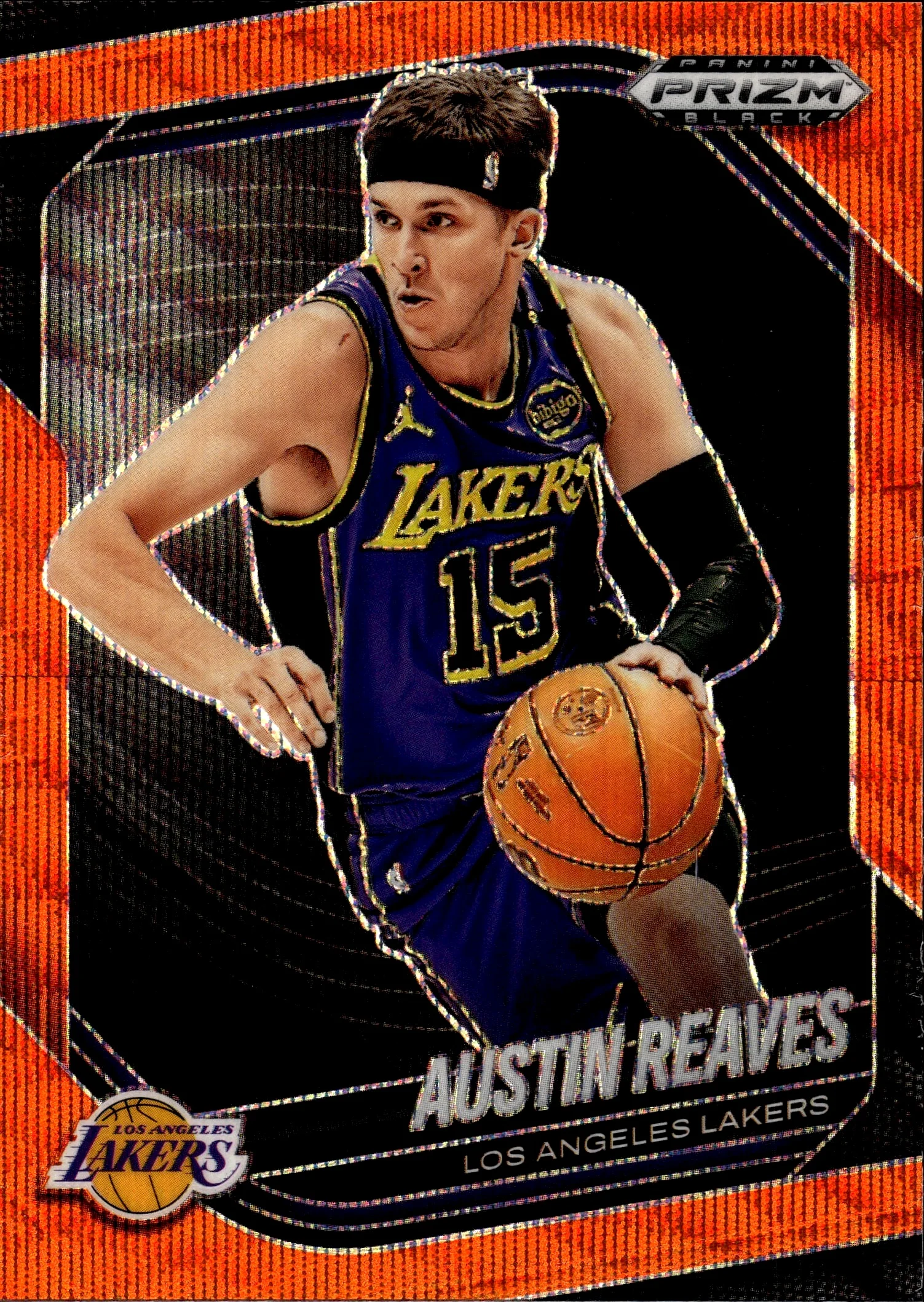 Austin Reaves 2024-25 Panini Prizm Black #21 Orange Wave basketball card - Front