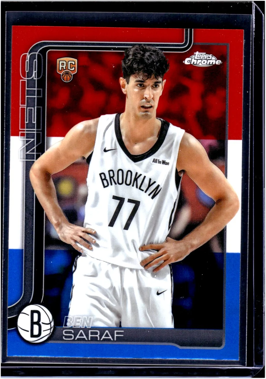 Ben Saraf Rookie Card 2025-26 Topps Chrome #276 Red White and Blue Refractor basketball rookie card - Front