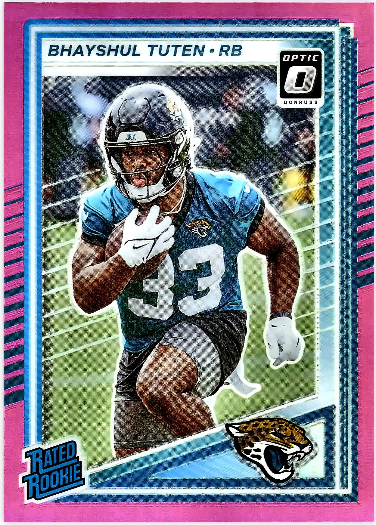 Bhayshul Tuten Rookie Card 2025 Donruss #333 Optic Rated Rookies Preview Pink football rookie card - Front