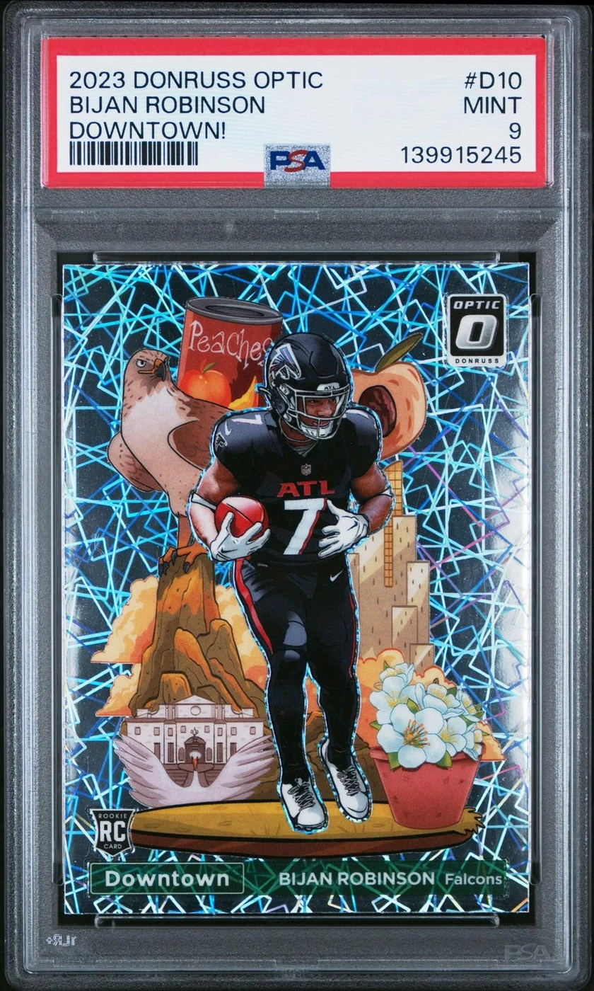 Bijan Robinson #D-10 2023 Donruss Optic Football Downtown PSA 9 front