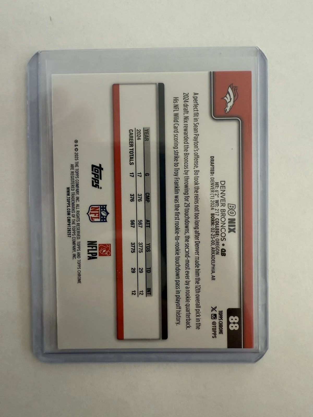 Bo Nix 2025 Topps Chrome Football card