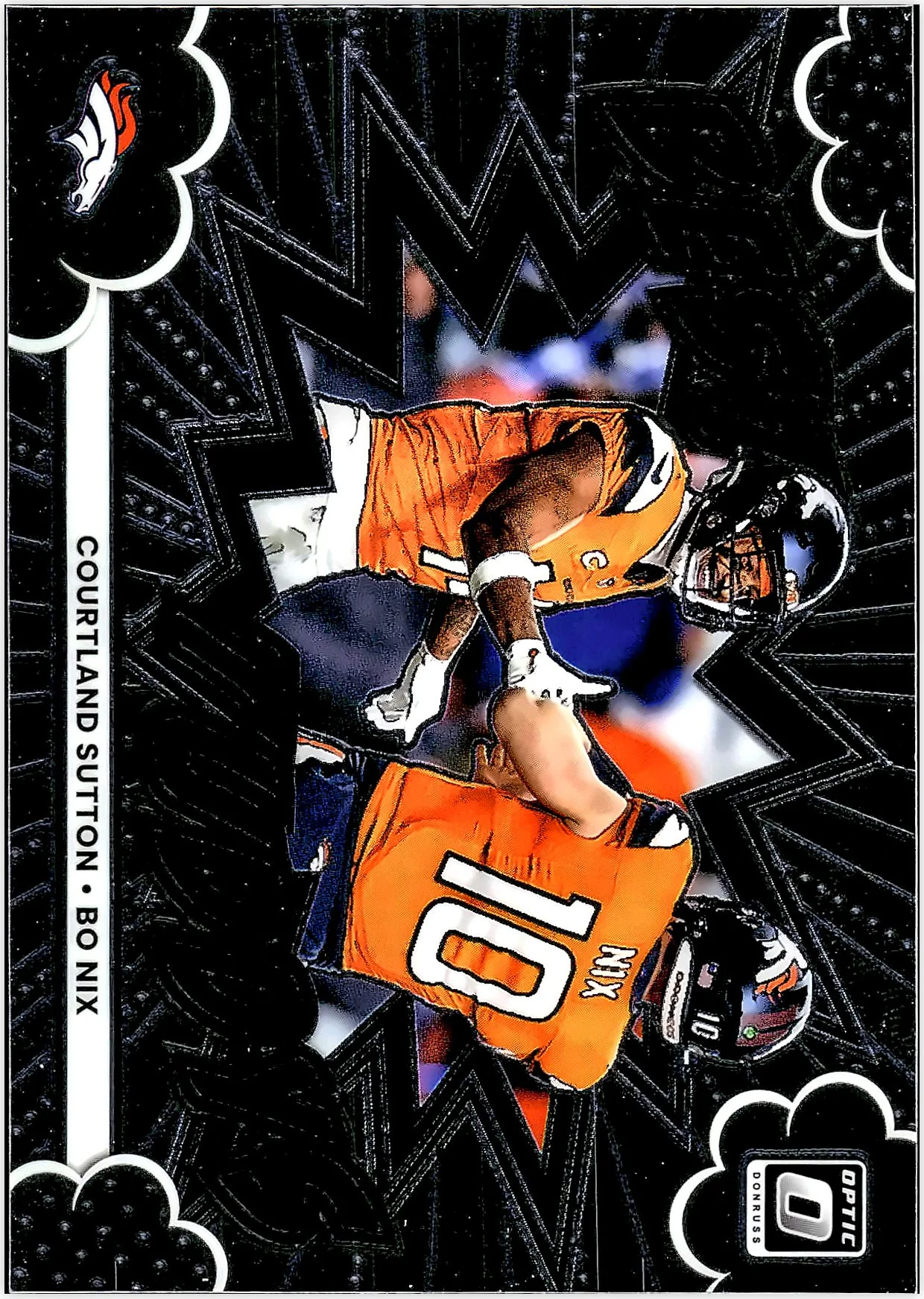 Bo Nix & Courtland Sutton 2025 Donruss Optic #17 Best Tuddys football card - Front