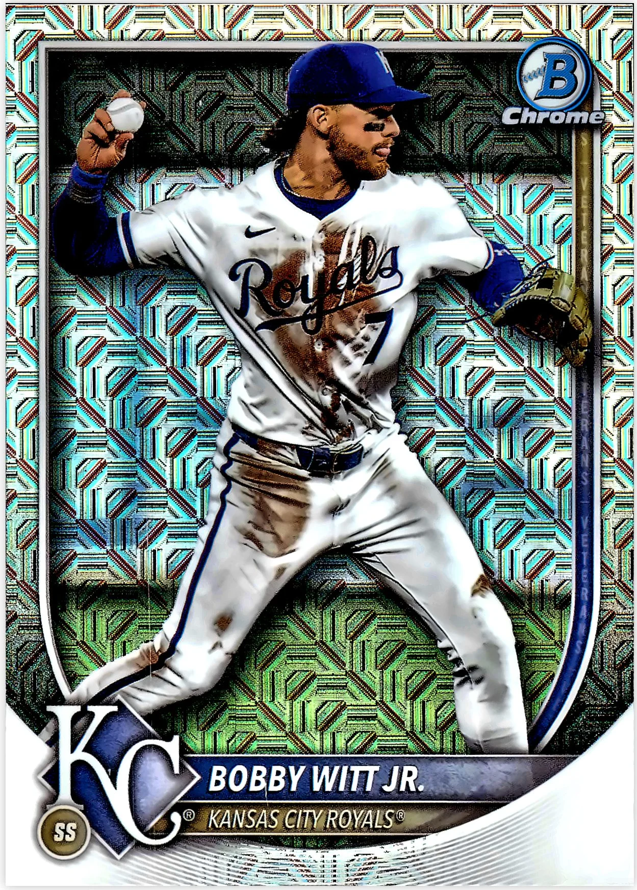 Bobby Witt Jr. 2025 Bowman Chrome #7 Mojo Refractors baseball card - Front