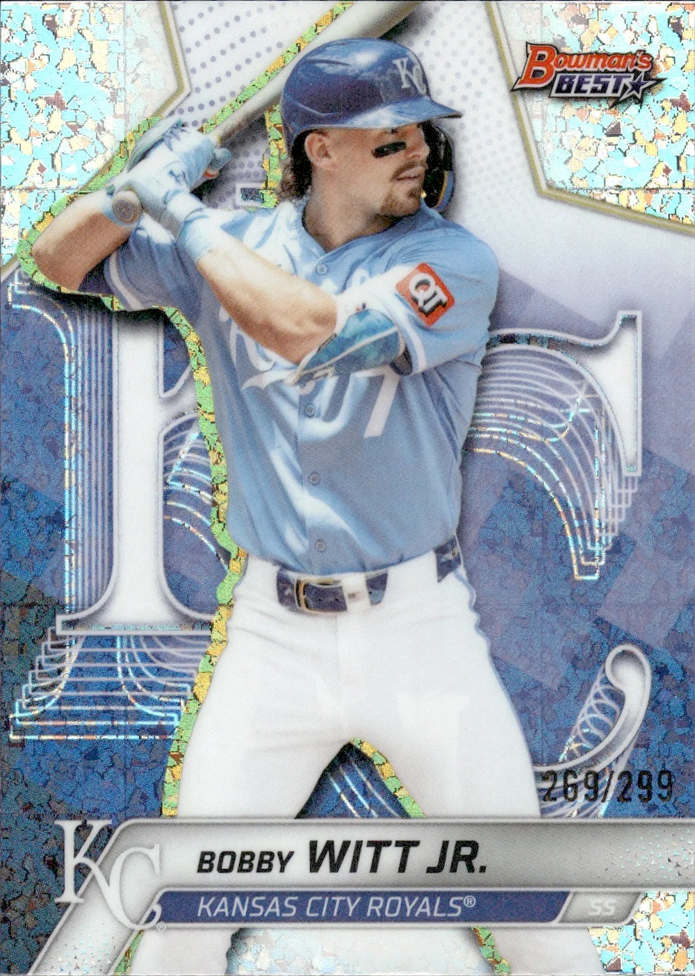 Bobby Witt Jr. #69 Mini-Diamond Refractor /299 2025 Topps Bowman's Best Baseball baseball card - Front