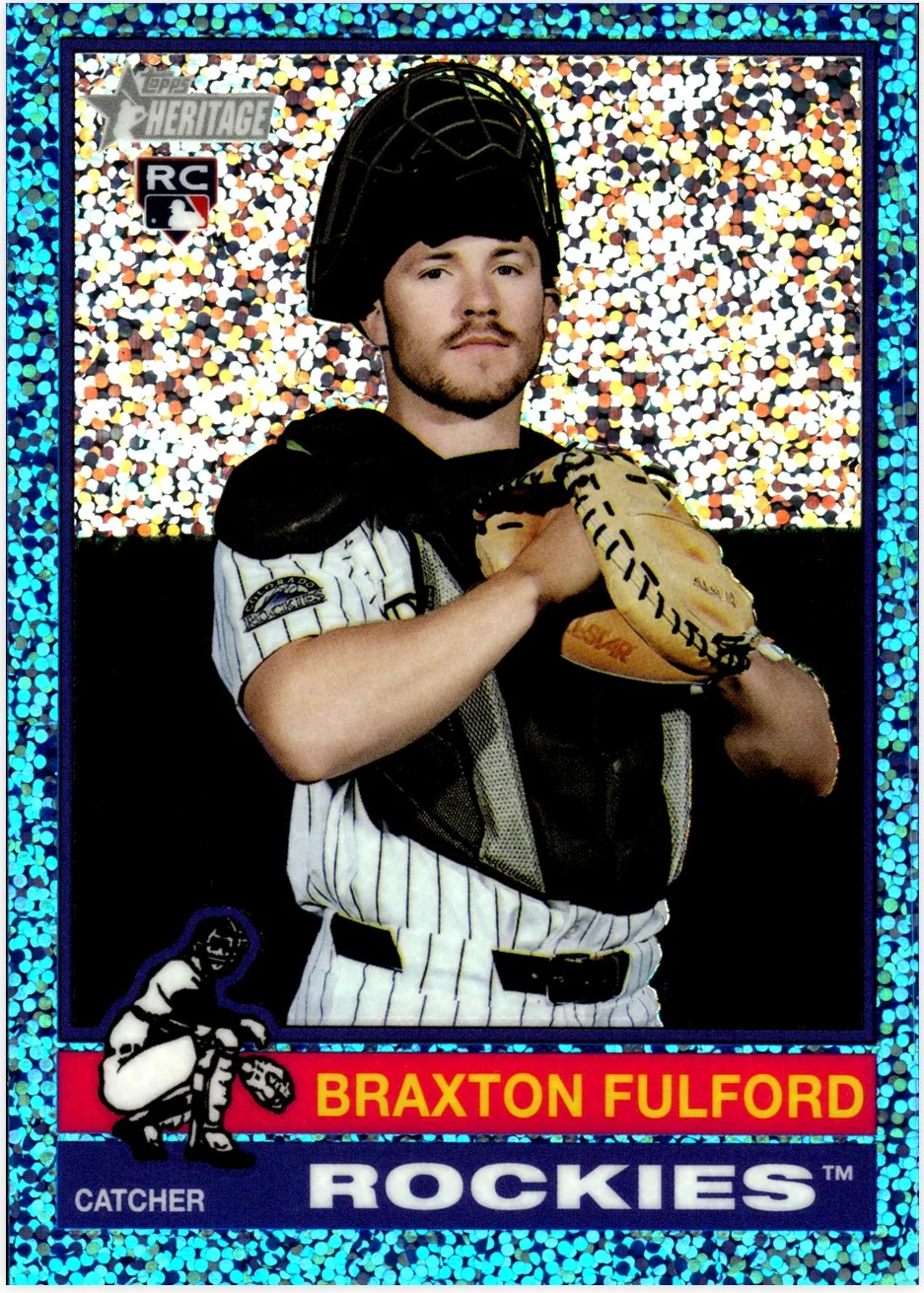 Braxton Fulford Rookie Card 2025 Topps Heritage #635 Chrome Light Blue Sparkle Refractor baseball rookie card - Front