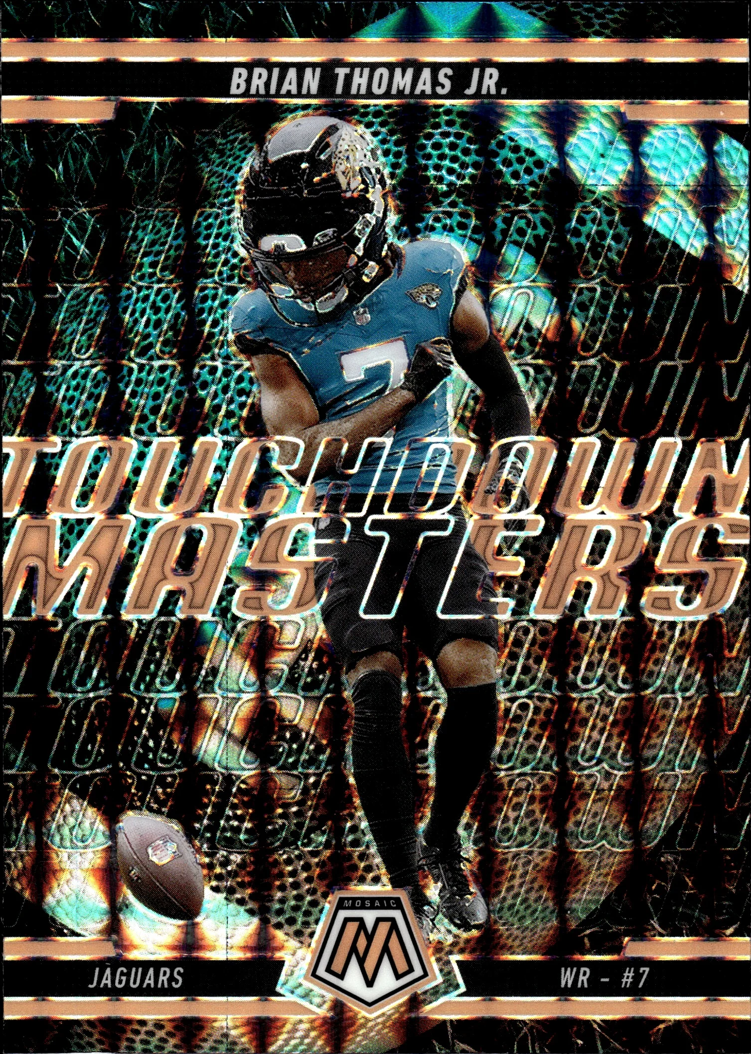 Brian Thomas Jr. 2025 Panini Mosaic #8 Touchdown Masters Mosaic Orange Fluorescent football card - Front