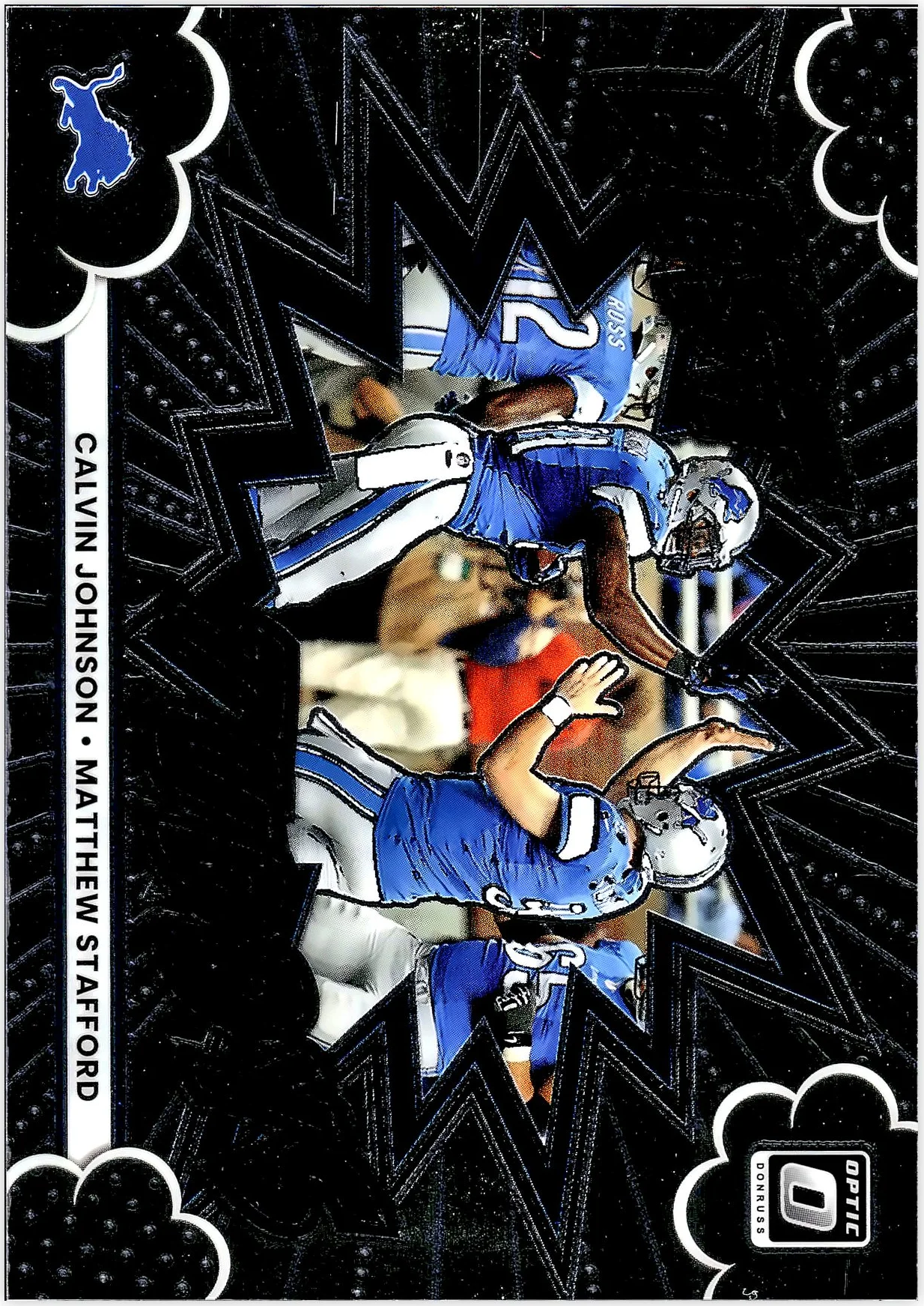 Calvin Johnson/Matthew Stafford 2025 Donruss Optic #4 Best Tuddys football card - Front