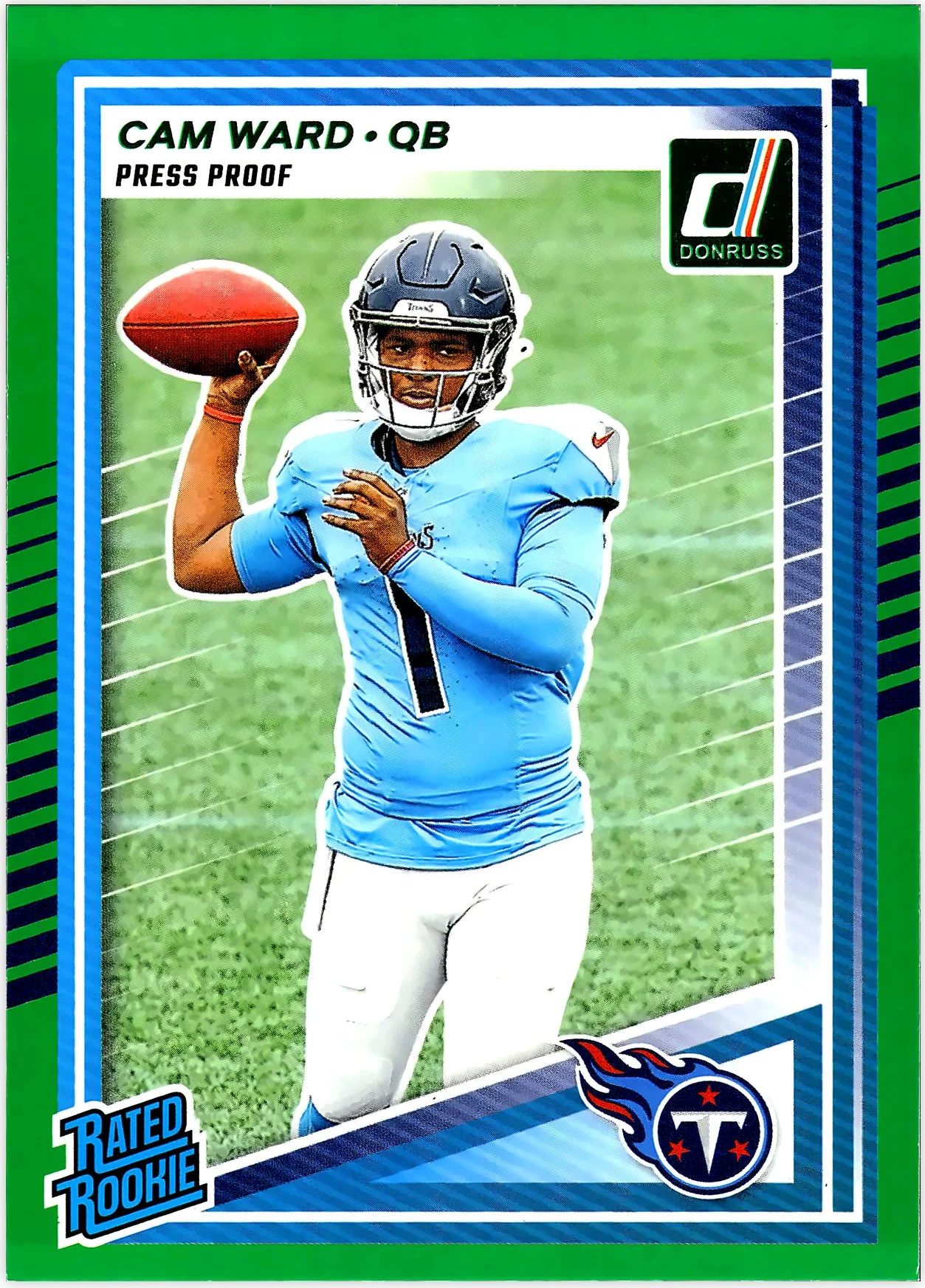 Cam Ward Rookie Card 2025 Donruss #350 Press Proofs Green football rookie card - Front