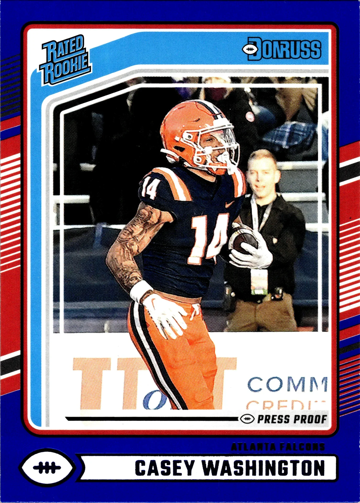Casey Washington 2024 Donruss #392 Press Proof Blue football rookie card - Front