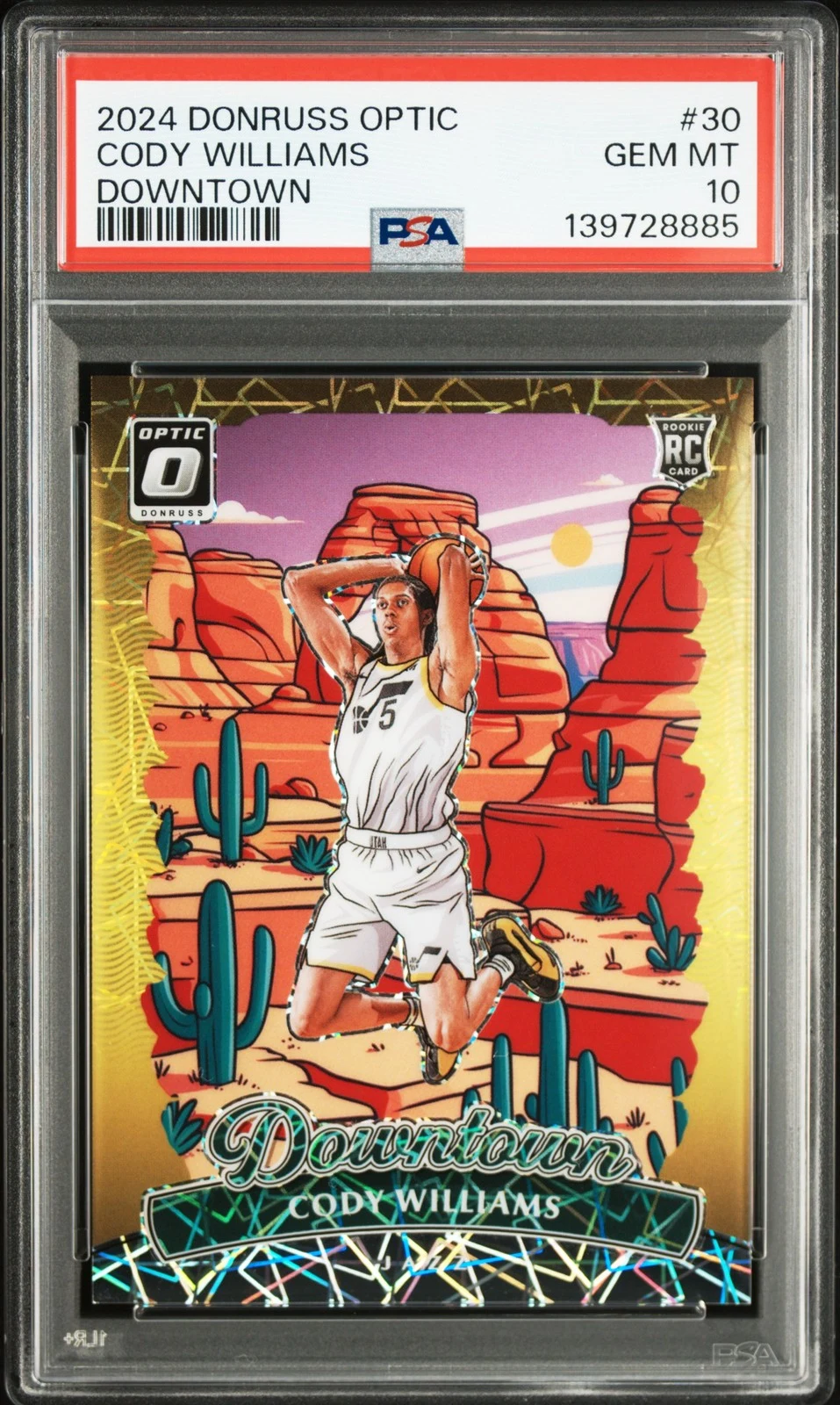 Cody Williams #30 Rookie Card 2024 Panini Donruss Optic Basketball Downtown PSA10 front