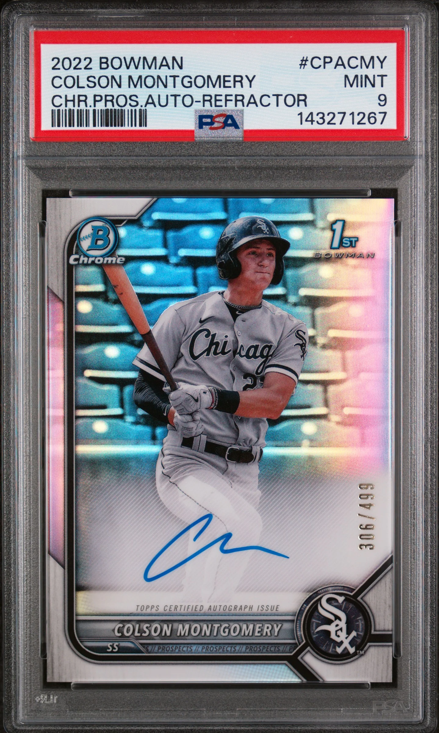 Colson Montgomery 2022 Bowman Chrome Prospect Autographs #CPACMY Chr.Pros.Auto-Refractor baseball card - Front
