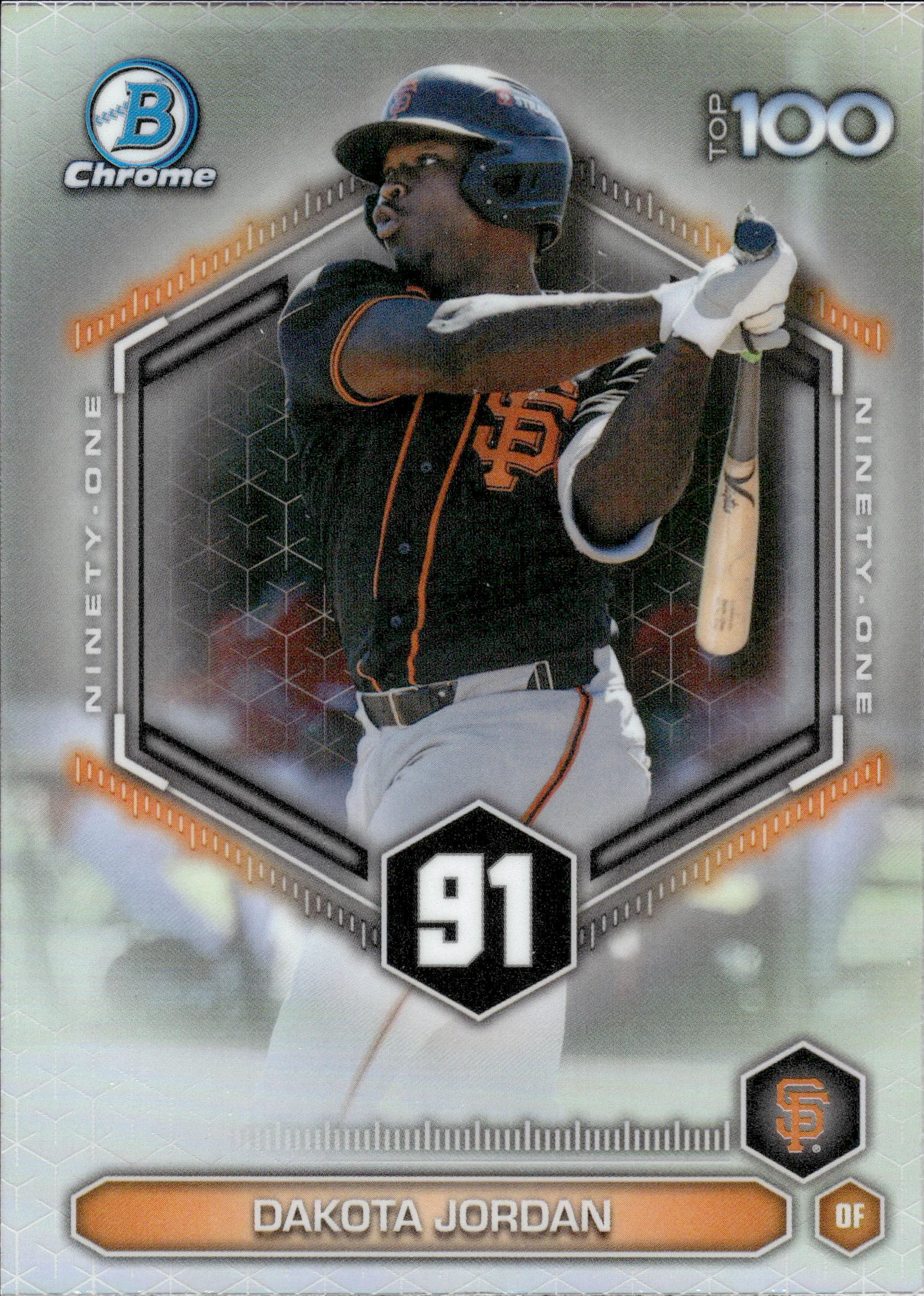Dakota Jordan #BTP-91 2026 Topps Bowman Chrome Baseball Top 100 baseball card - Front
