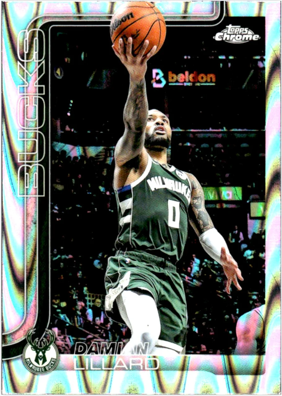 Damian Lillard 2025-26 Topps Chrome #153 RayWave Refractor basketball card - Front